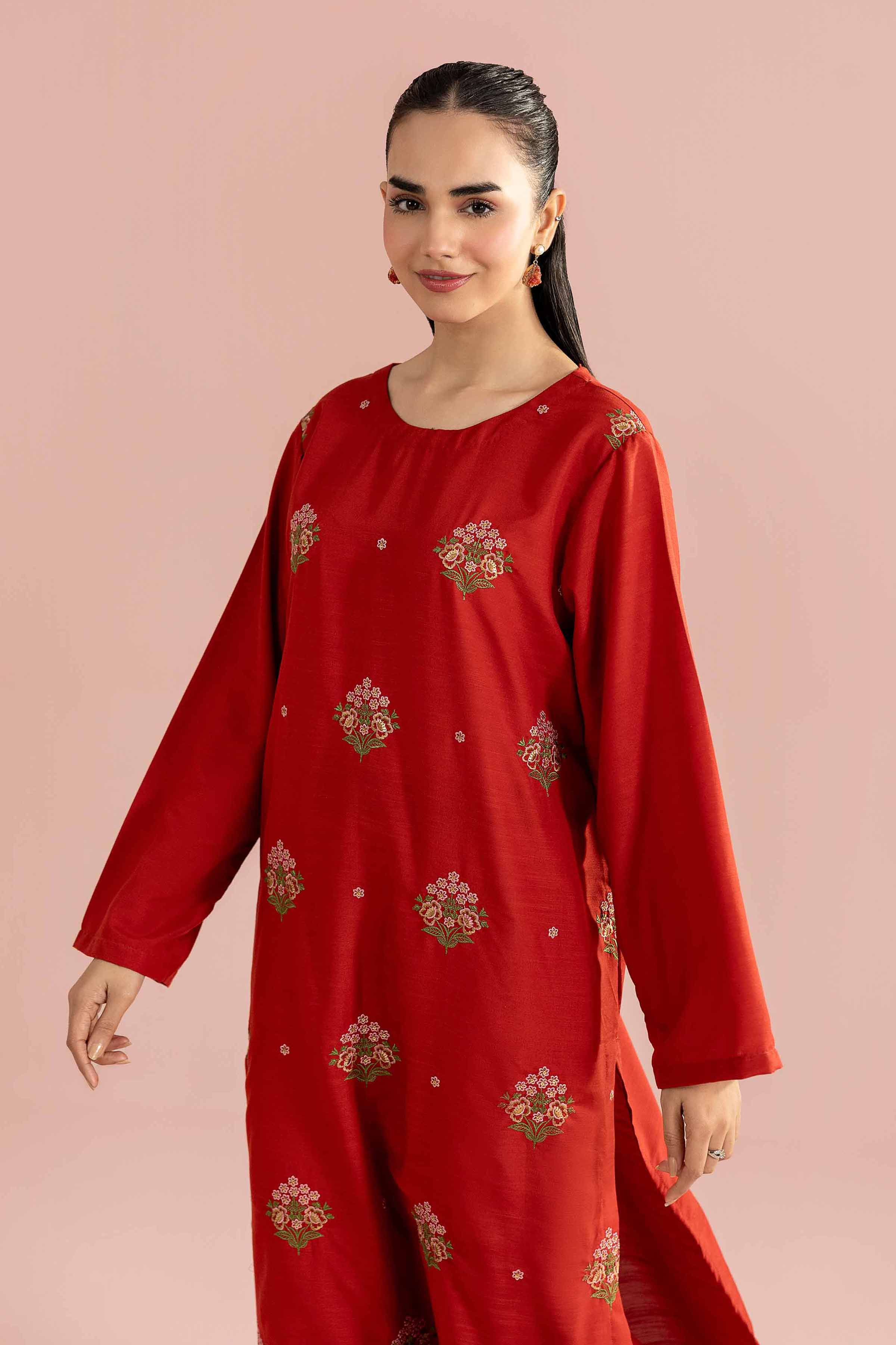 2 Piece - Embroidered Suit - PE26-160 Orange Lawn 2PC Embroidered