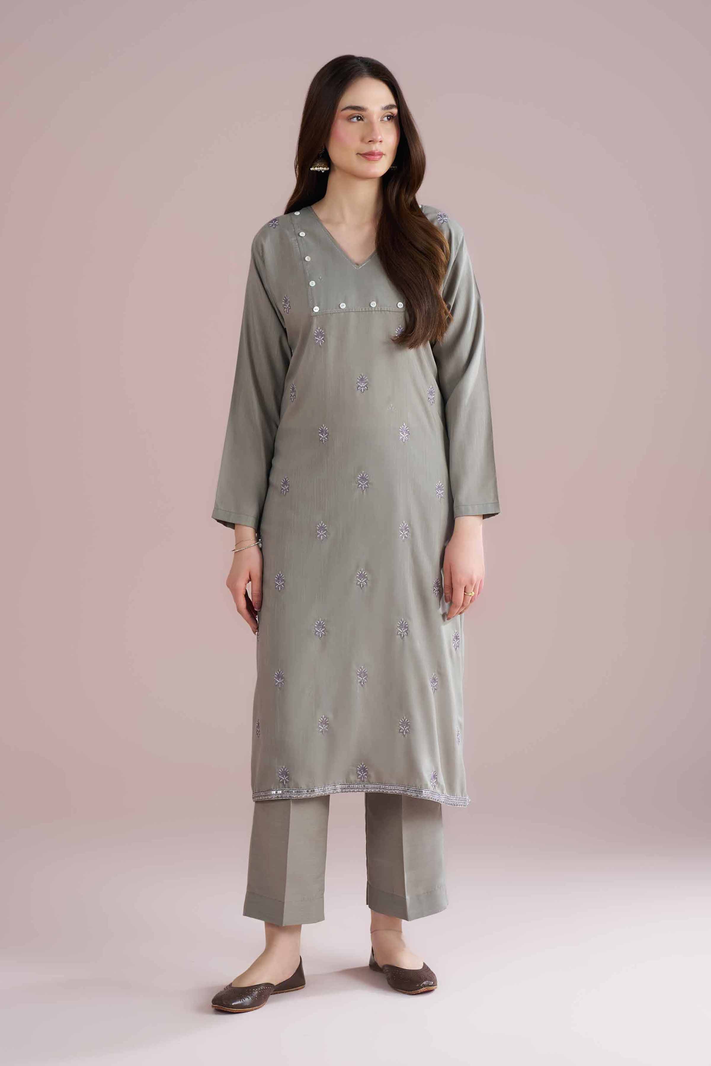 2 Piece - Embroidered Suit - PE26-166 Grey Lawn 2PC Embroidered READY TO WEAR