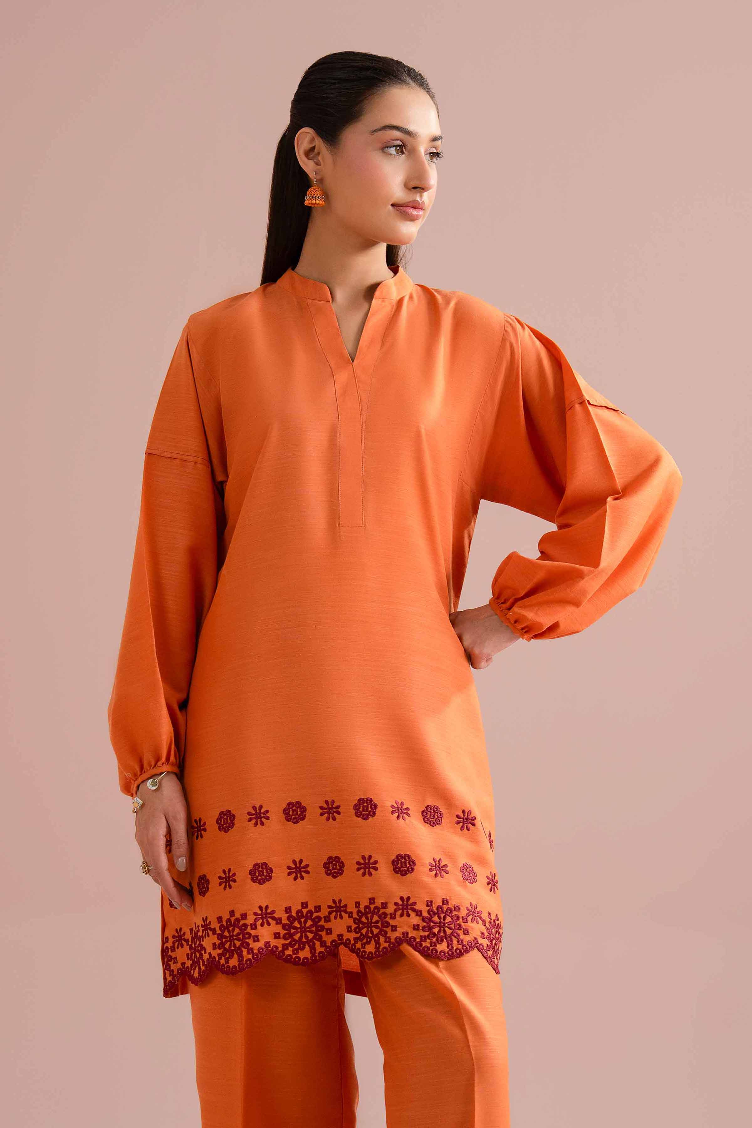 2 Piece - Embroidered Suit - PE26-171 Orange Lawn 2PC Embroidered