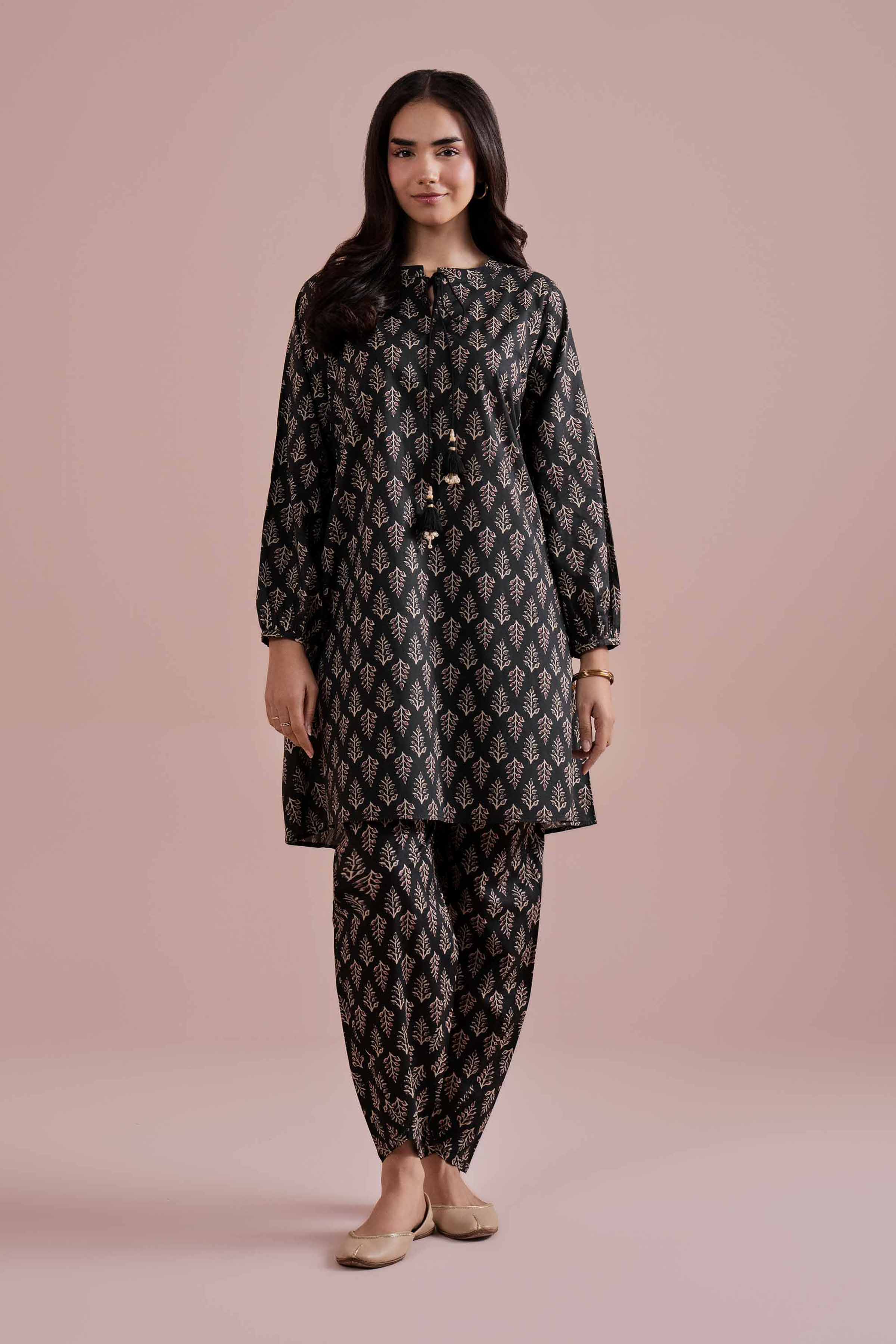 2 Piece - Printed Suit - PE26-176 Black Cambric 2PC Printed READY TO WEAR