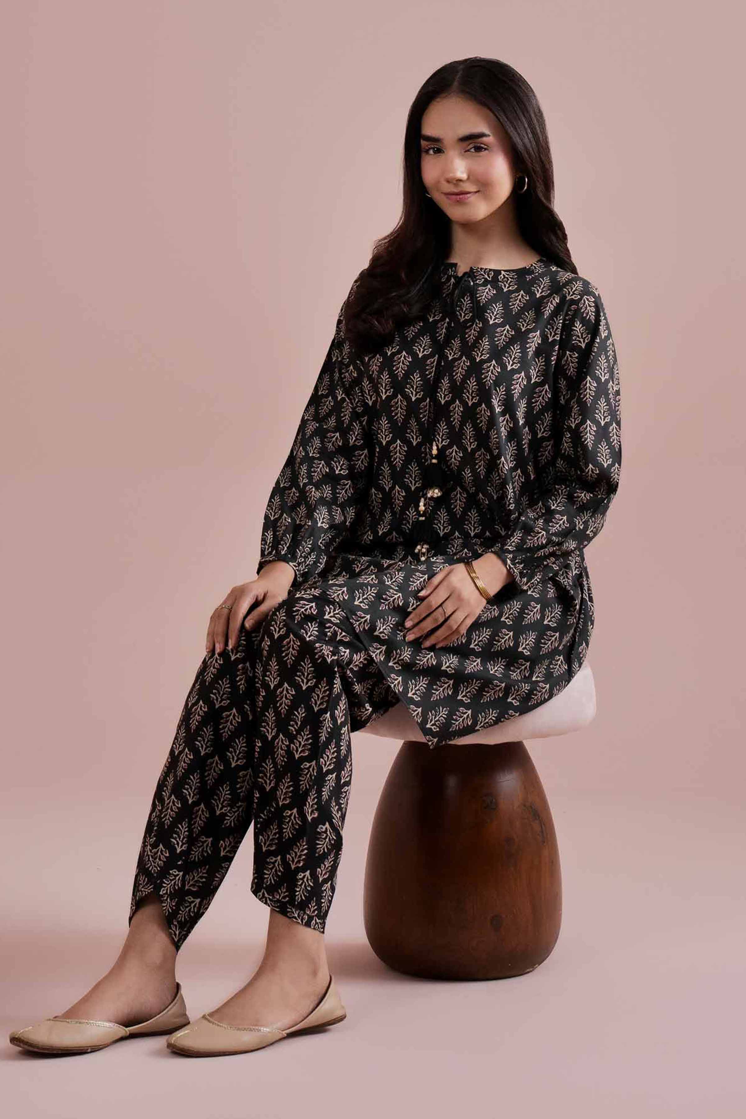 2 Piece - Printed Suit - PE26-176 Black Cambric 2PC Printed READY TO WEAR