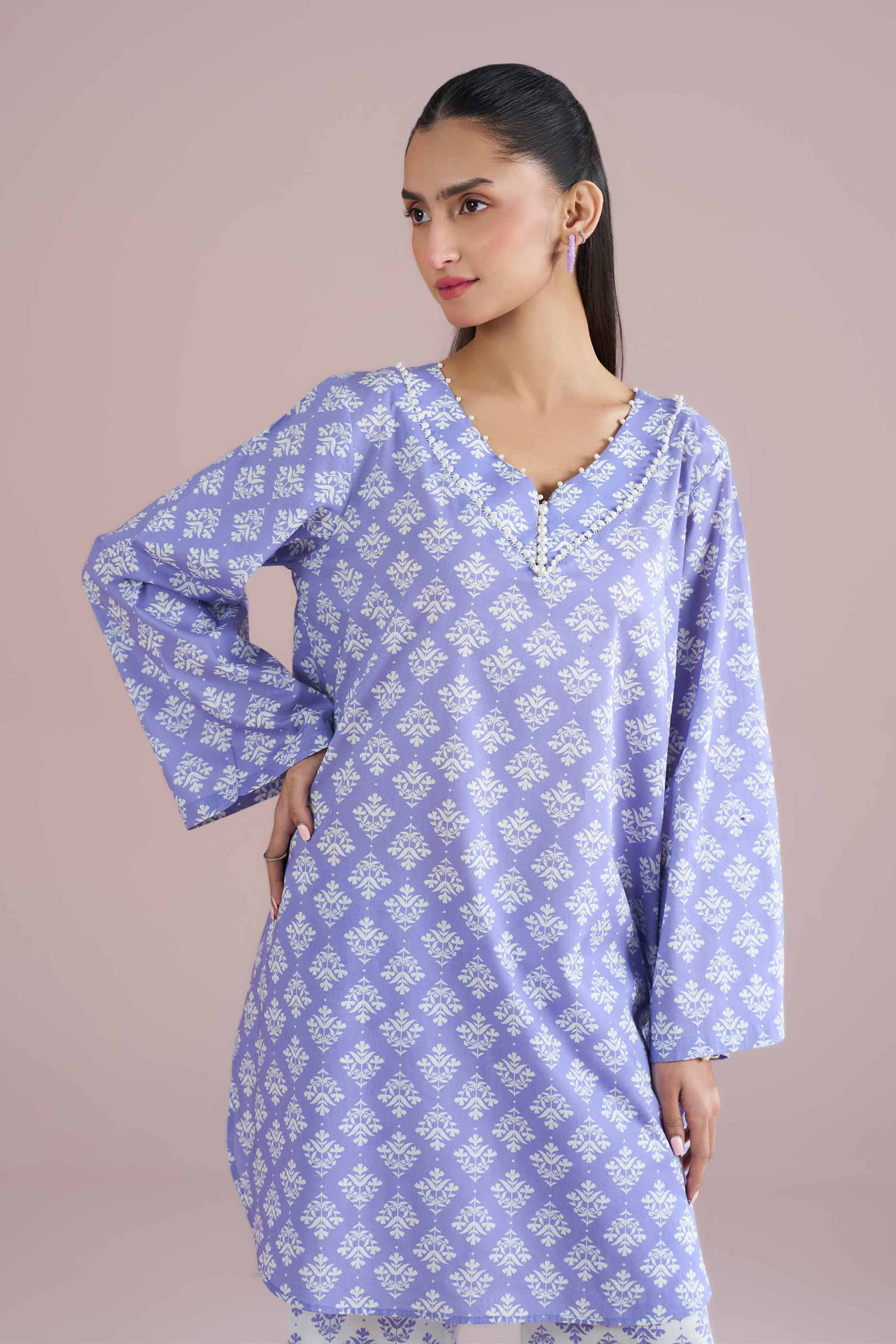 2 Piece - Printed Suit - PE26-177 Blue Cambric 2PC Printed READY TO WEAR