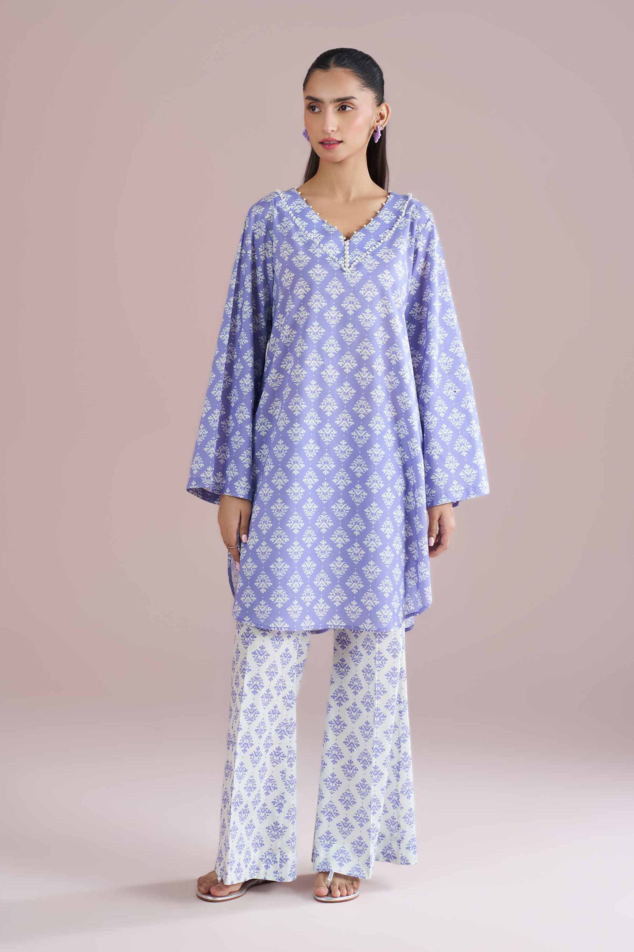 2 Piece - Printed Suit - PE26-177 Blue Cambric 2PC Printed READY TO WEAR