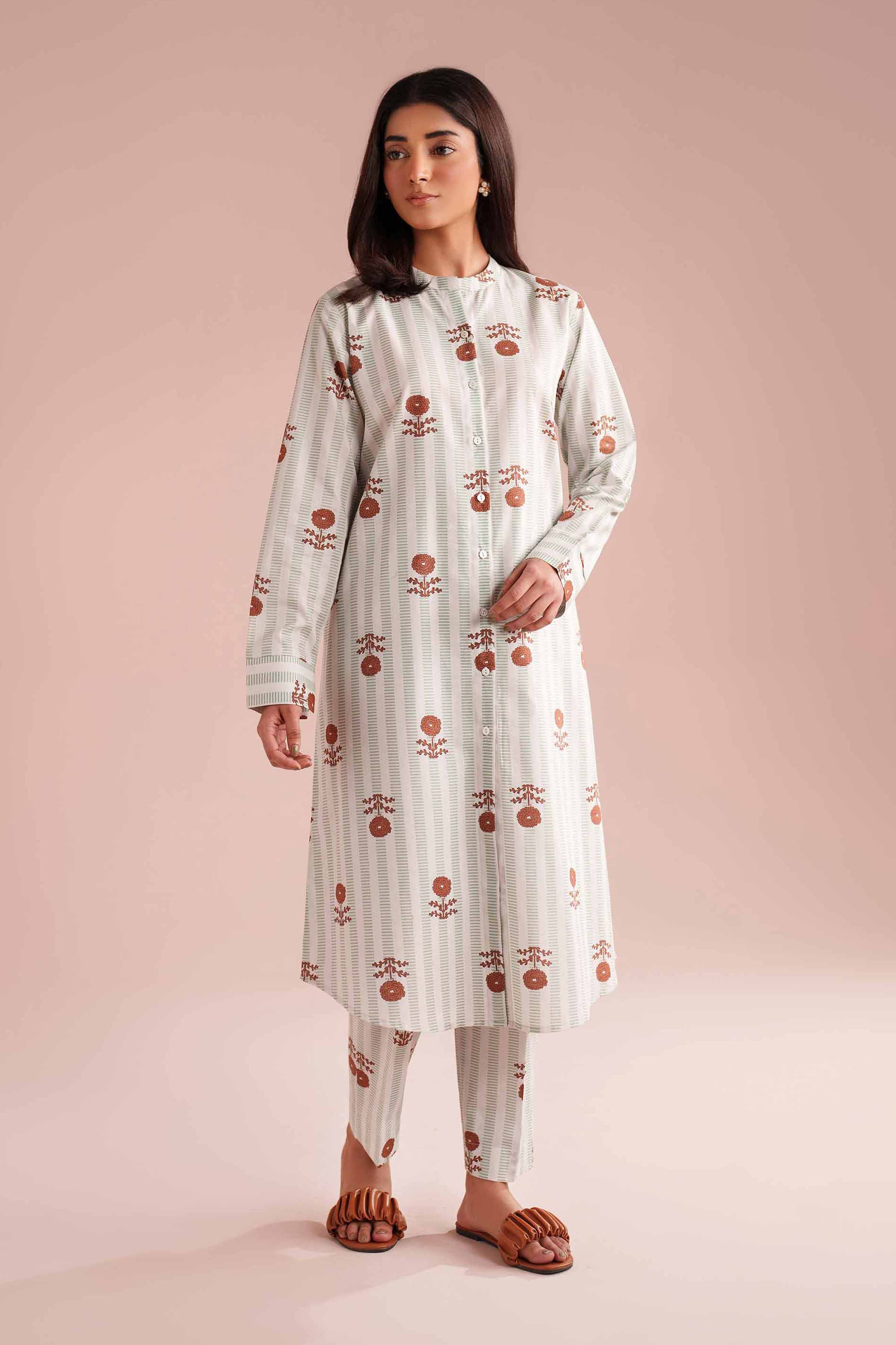 2 Piece - Printed Suit - PE26-179 Green Cambric 2PC Printed READY TO WEAR