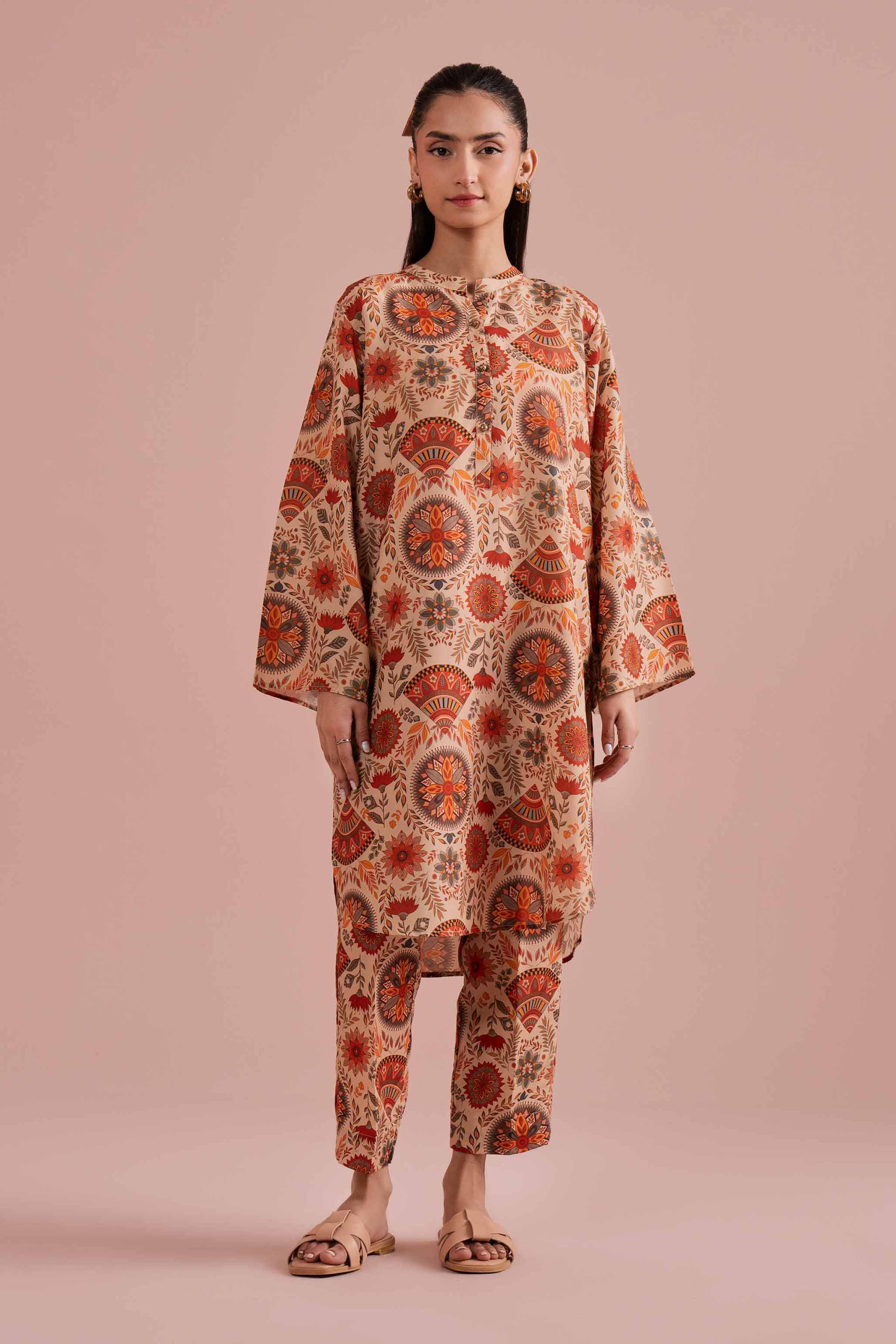 2 Piece - Printed Suit - PE26-18 NishatUAE Beige Lawn 2PC Printed Ready To Wear