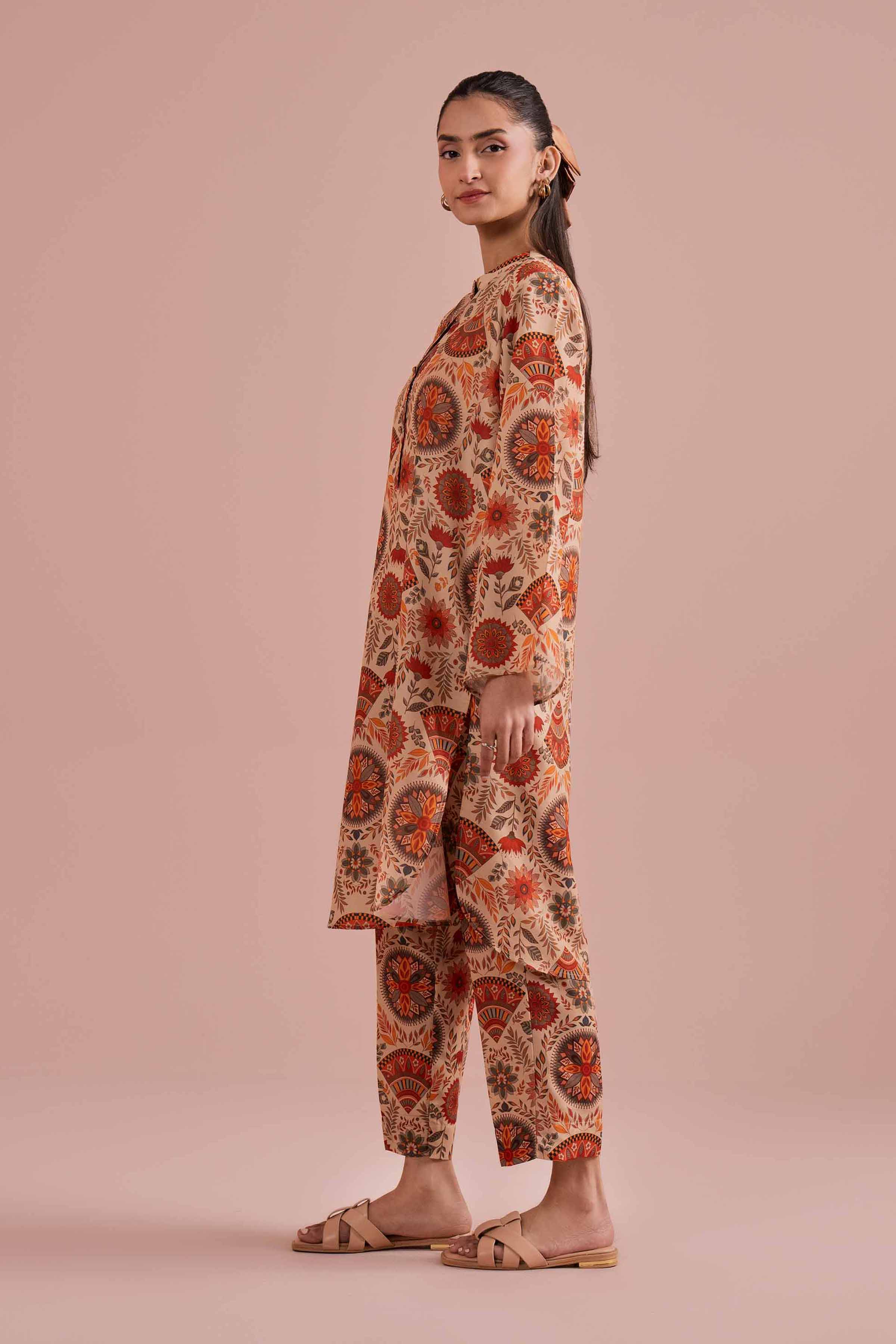 2 Piece - Printed Suit - PE26-18 NishatUAE Beige Lawn 2PC Printed Ready To Wear