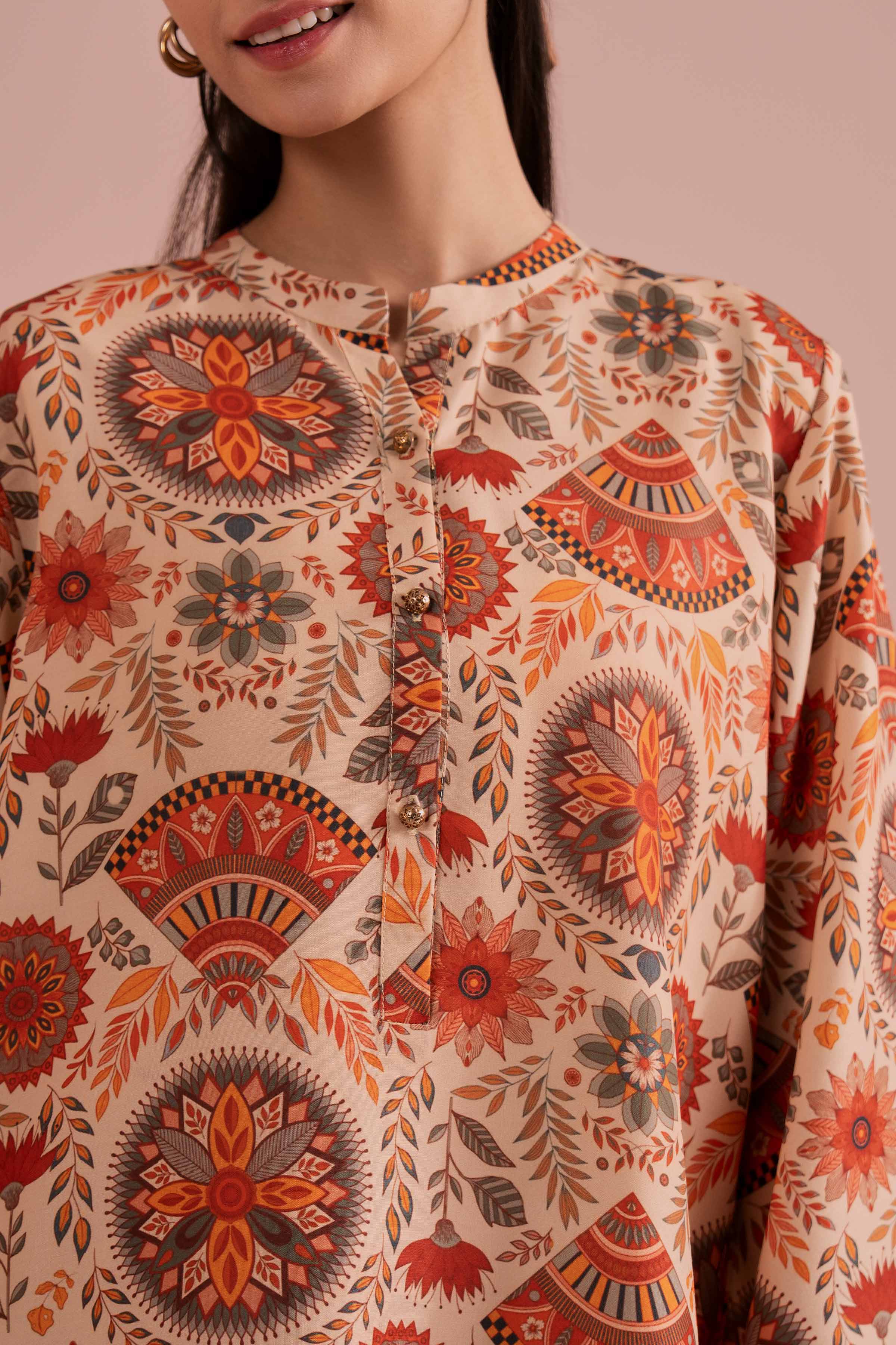 2 Piece - Printed Suit - PE26-18 NishatUAE Beige Lawn 2PC Printed Ready To Wear