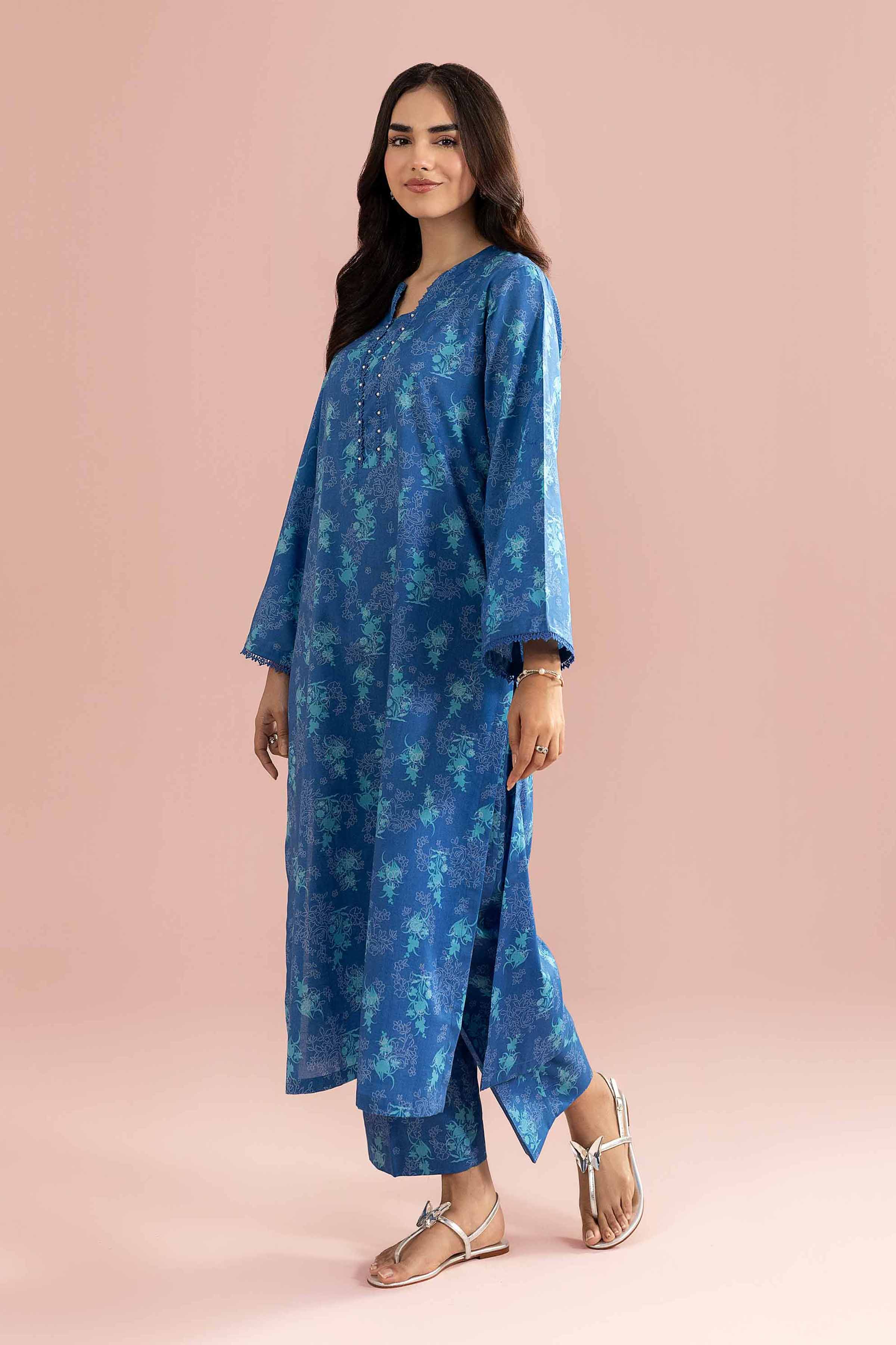 2 Piece - Printed Suit - PE26-185 Blue Cambric 2PC Printed READY TO WEAR