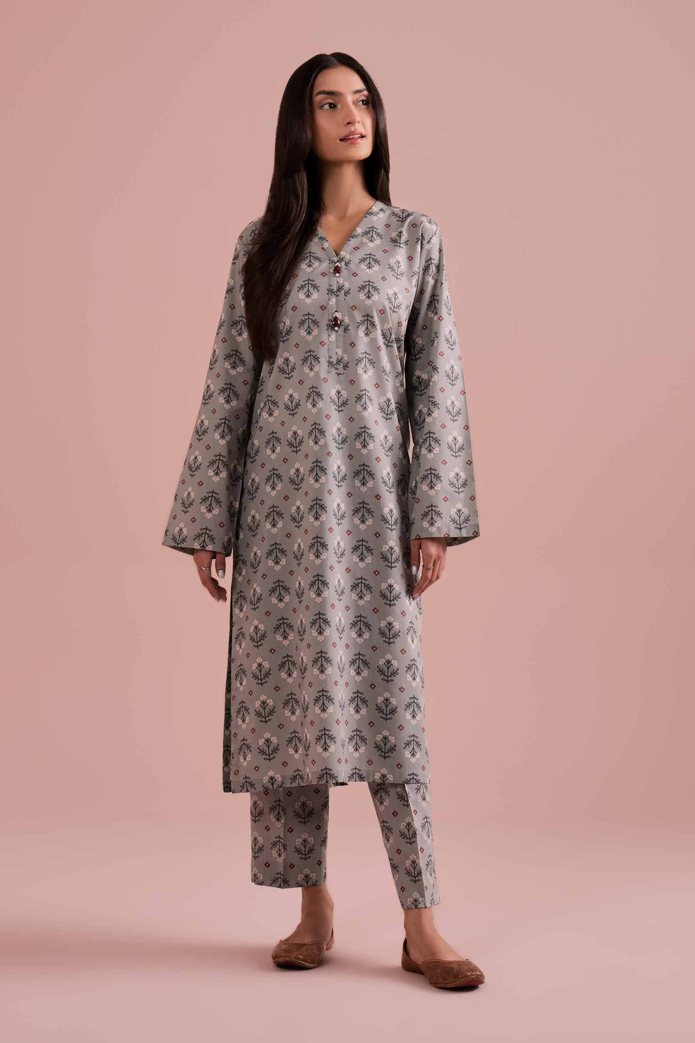 2 Piece - Printed Suit - PE26-187 Green Cambric 2PC Printed READY TO WEAR