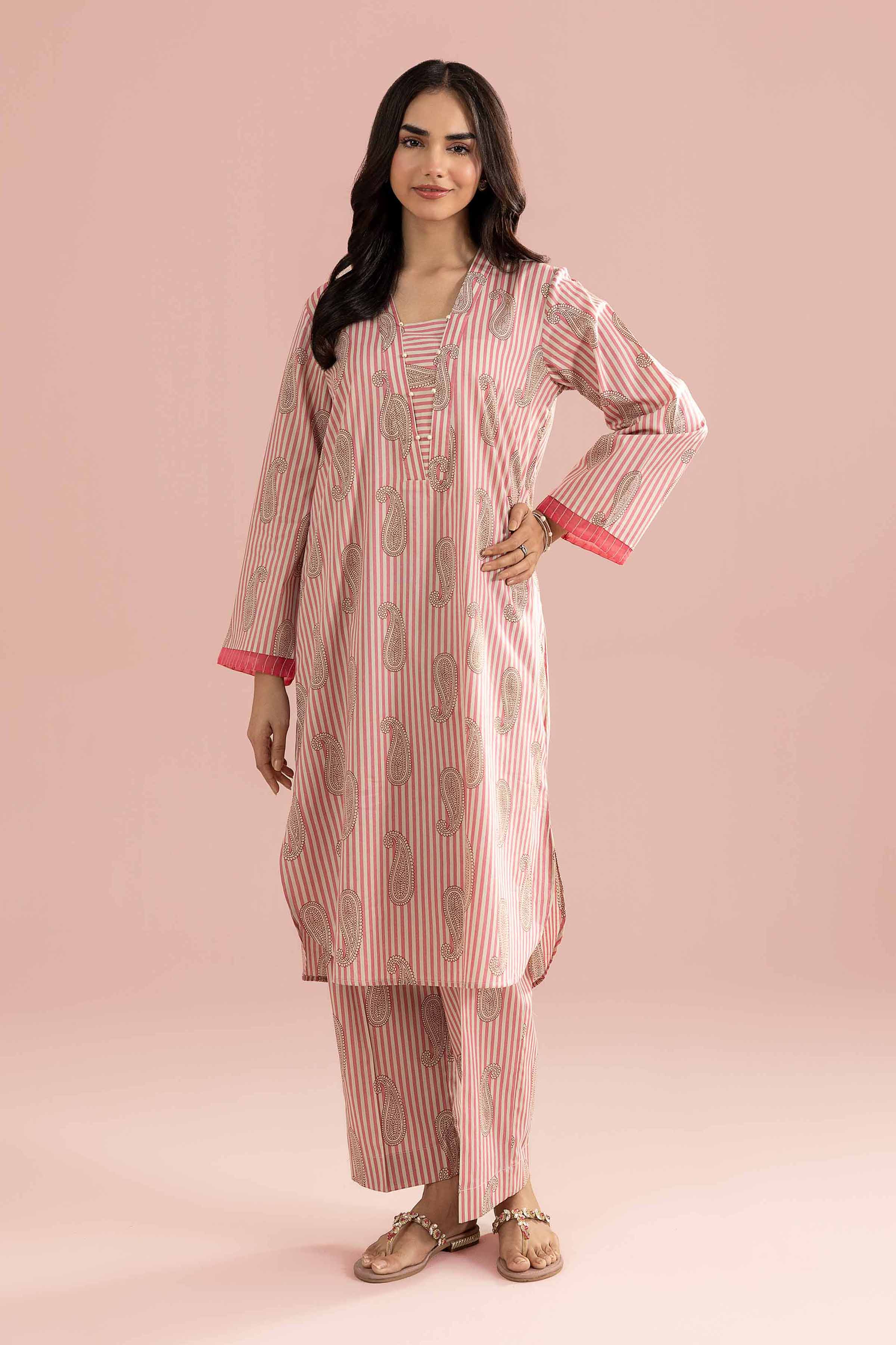 2 Piece - Printed Suit - PE26-188 Pink Cambric 2PC Printed READY TO WEAR