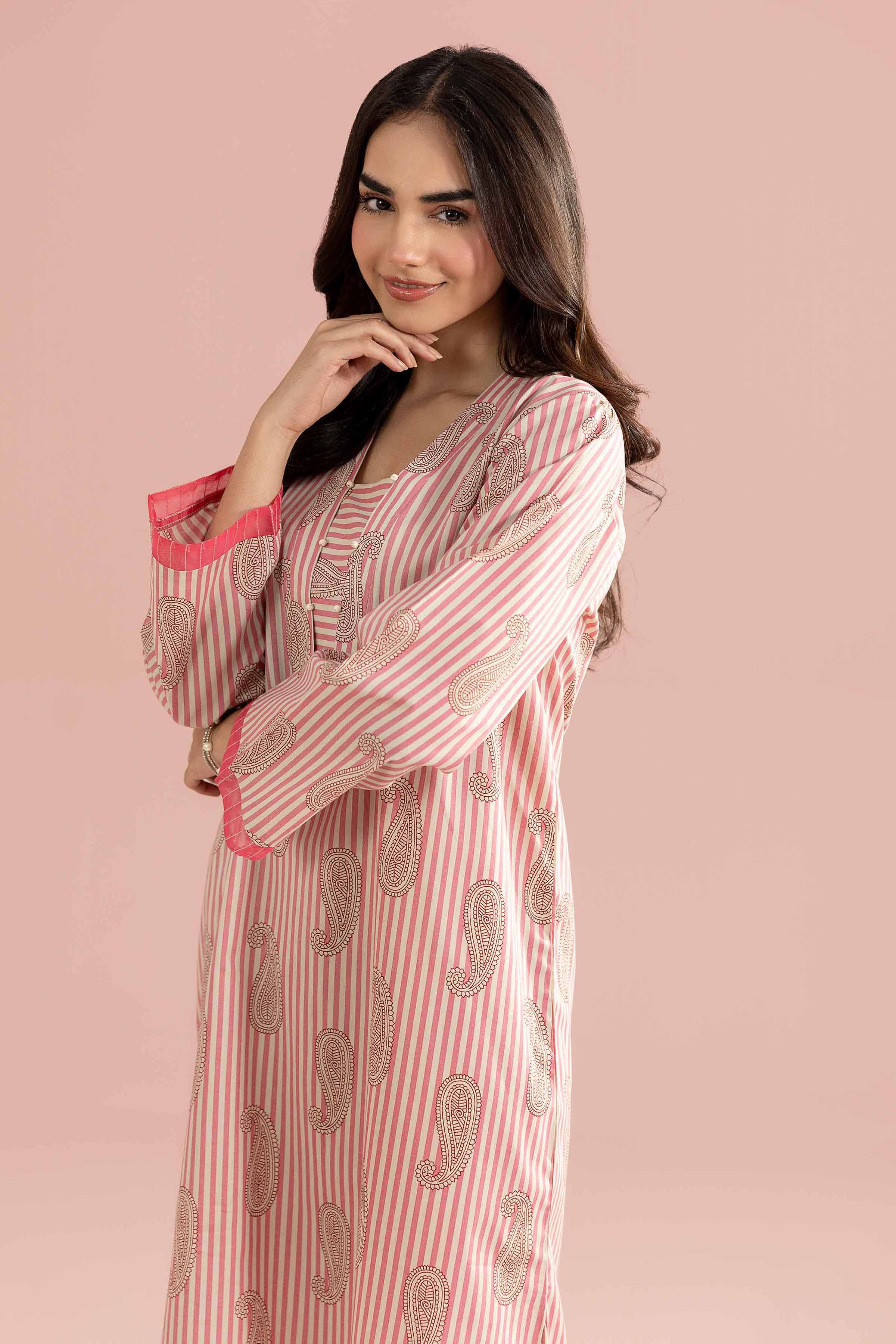 2 Piece - Printed Suit - PE26-188 Pink Cambric 2PC Printed READY TO WEAR