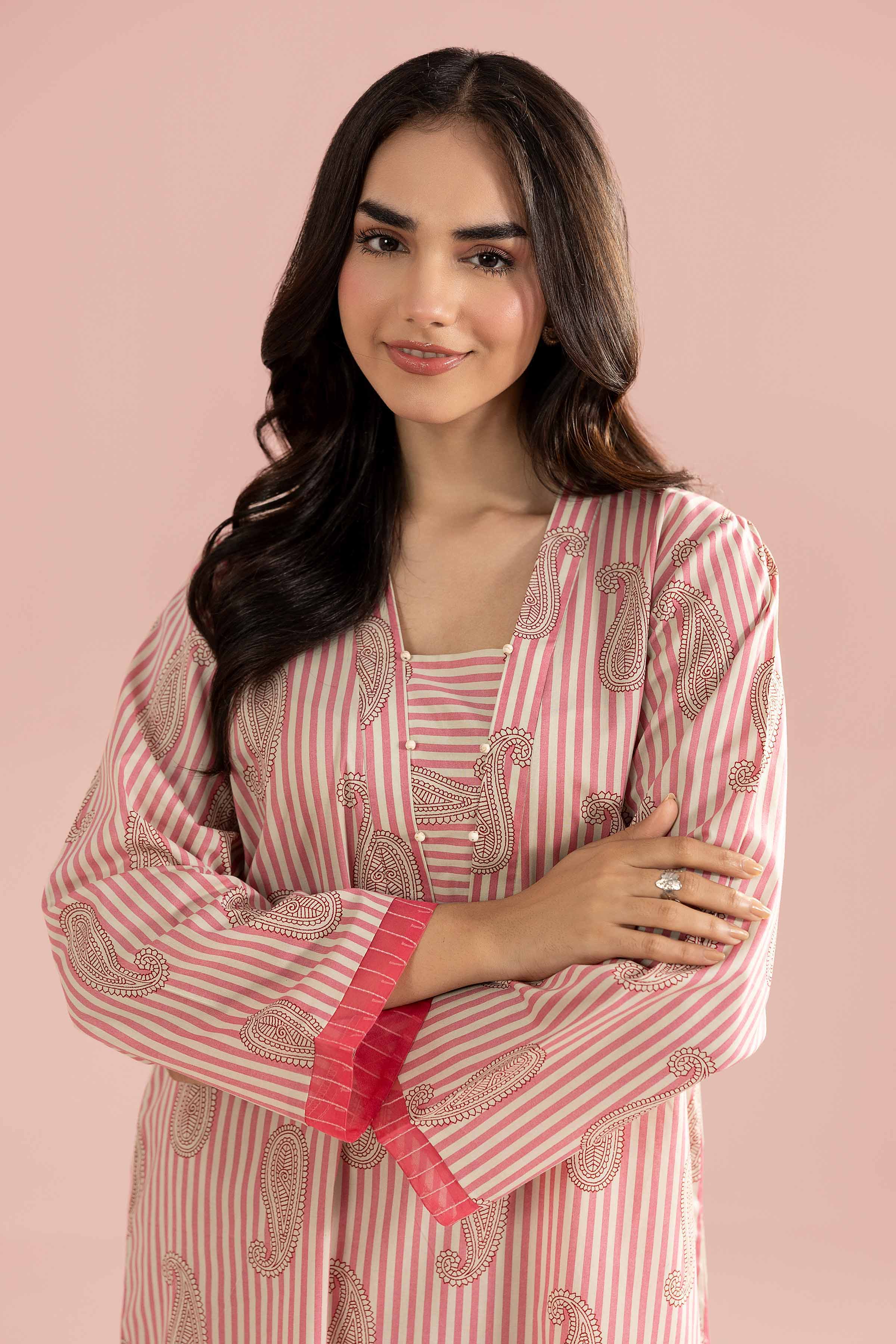 2 Piece - Printed Suit - PE26-188 Pink Cambric 2PC Printed READY TO WEAR