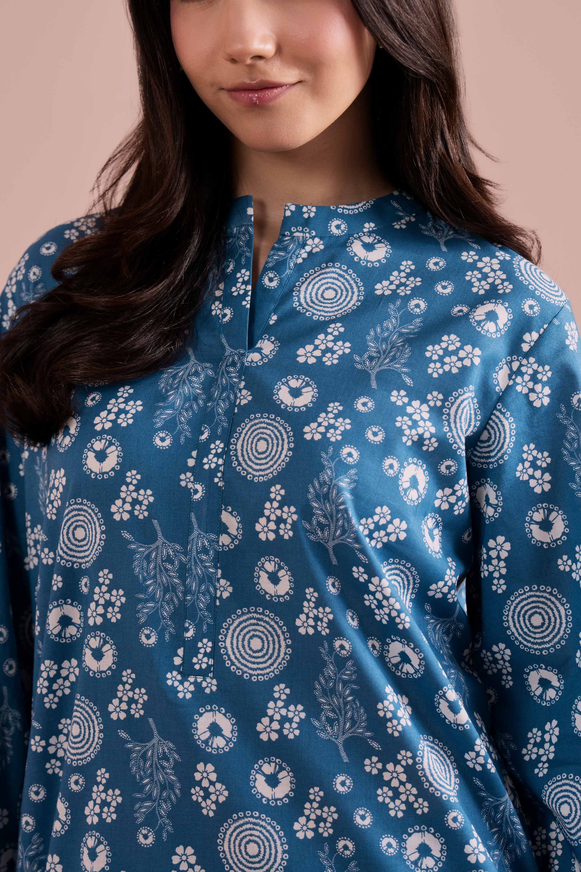 2 Piece - Printed Suit - PE26-192 Blue Cambric 2PC Printed READY TO WEAR