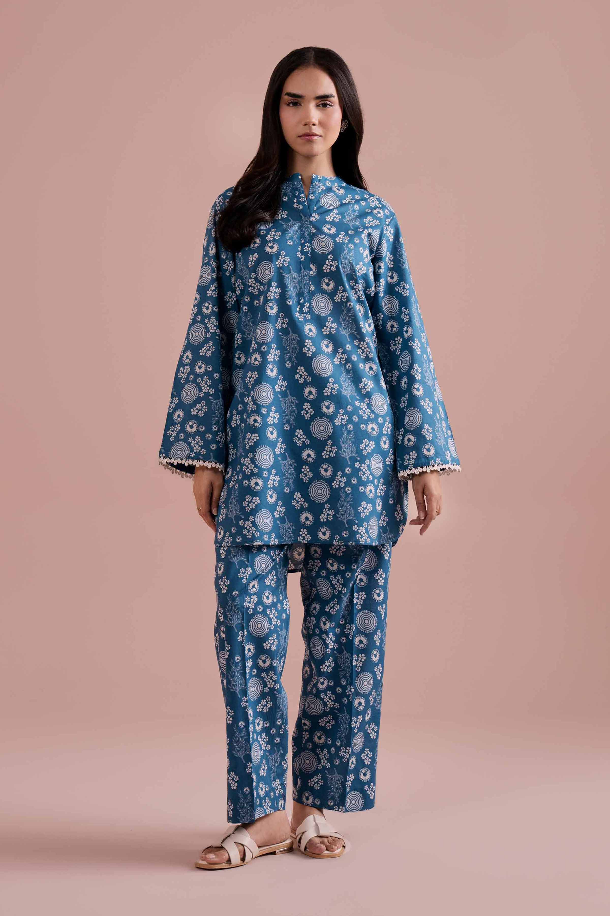 2 Piece - Printed Suit - PE26-192 Blue Cambric 2PC Printed READY TO WEAR