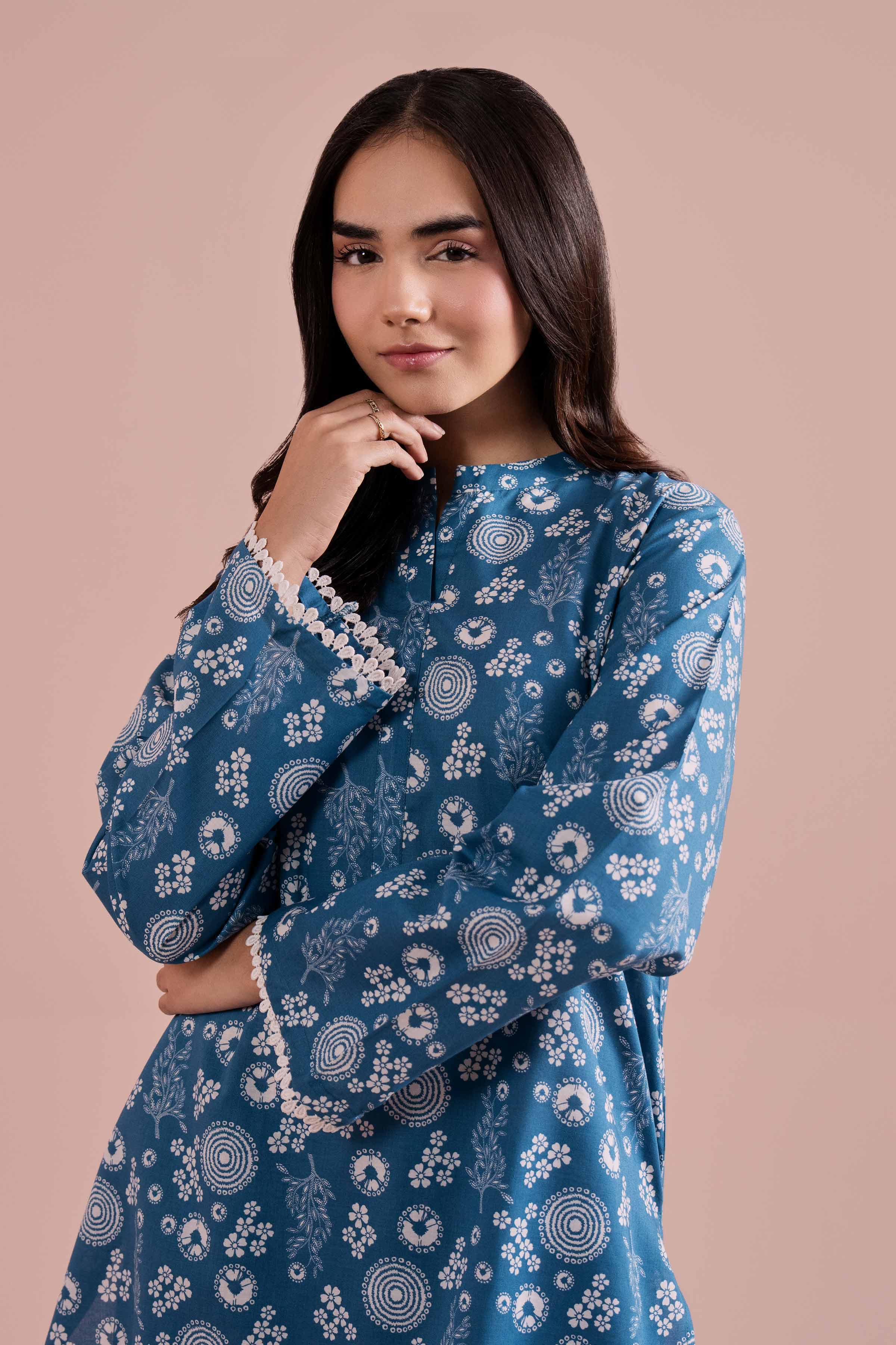 2 Piece - Printed Suit - PE26-192 Blue Cambric 2PC Printed READY TO WEAR