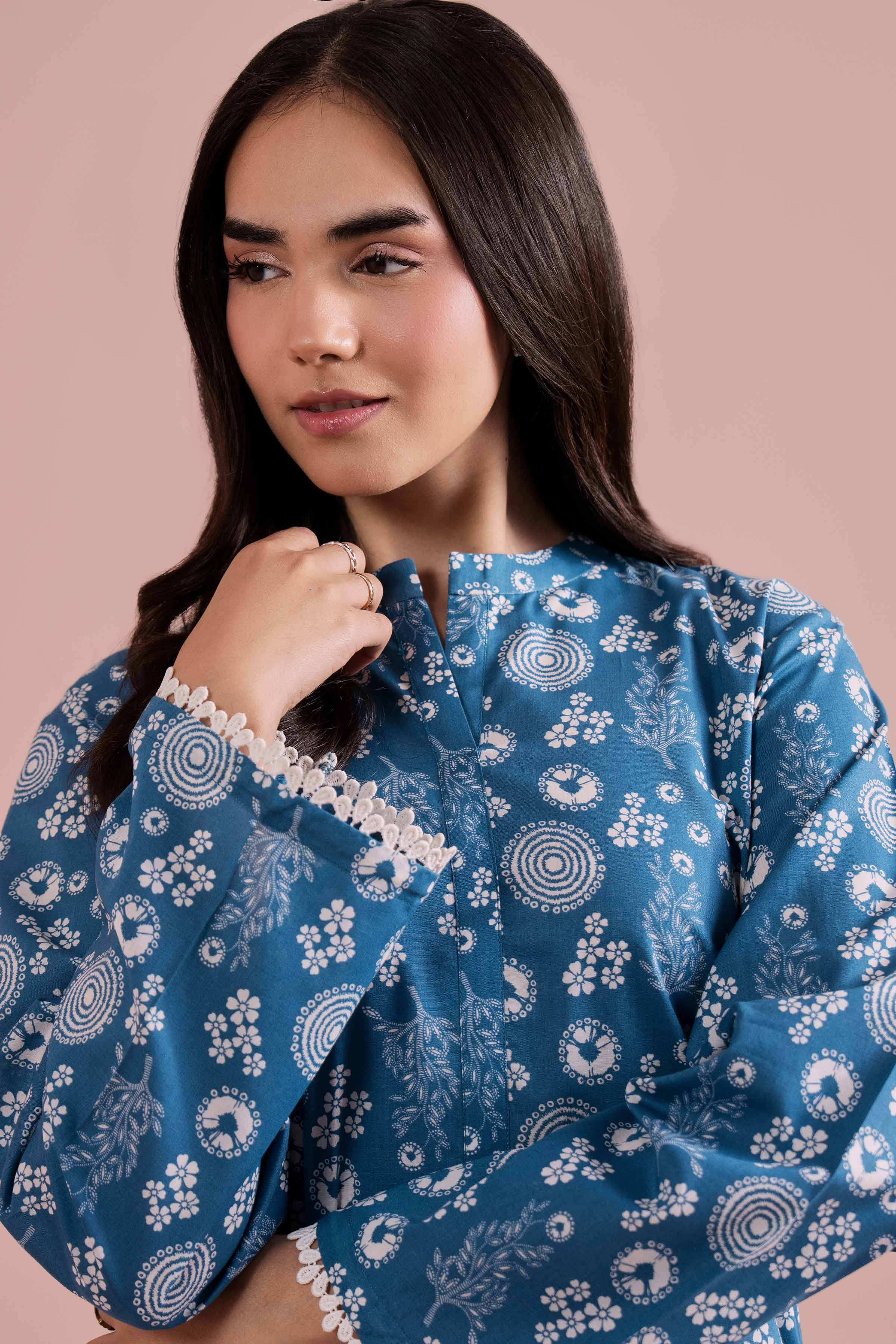 2 Piece - Printed Suit - PE26-192 Blue Cambric 2PC Printed READY TO WEAR