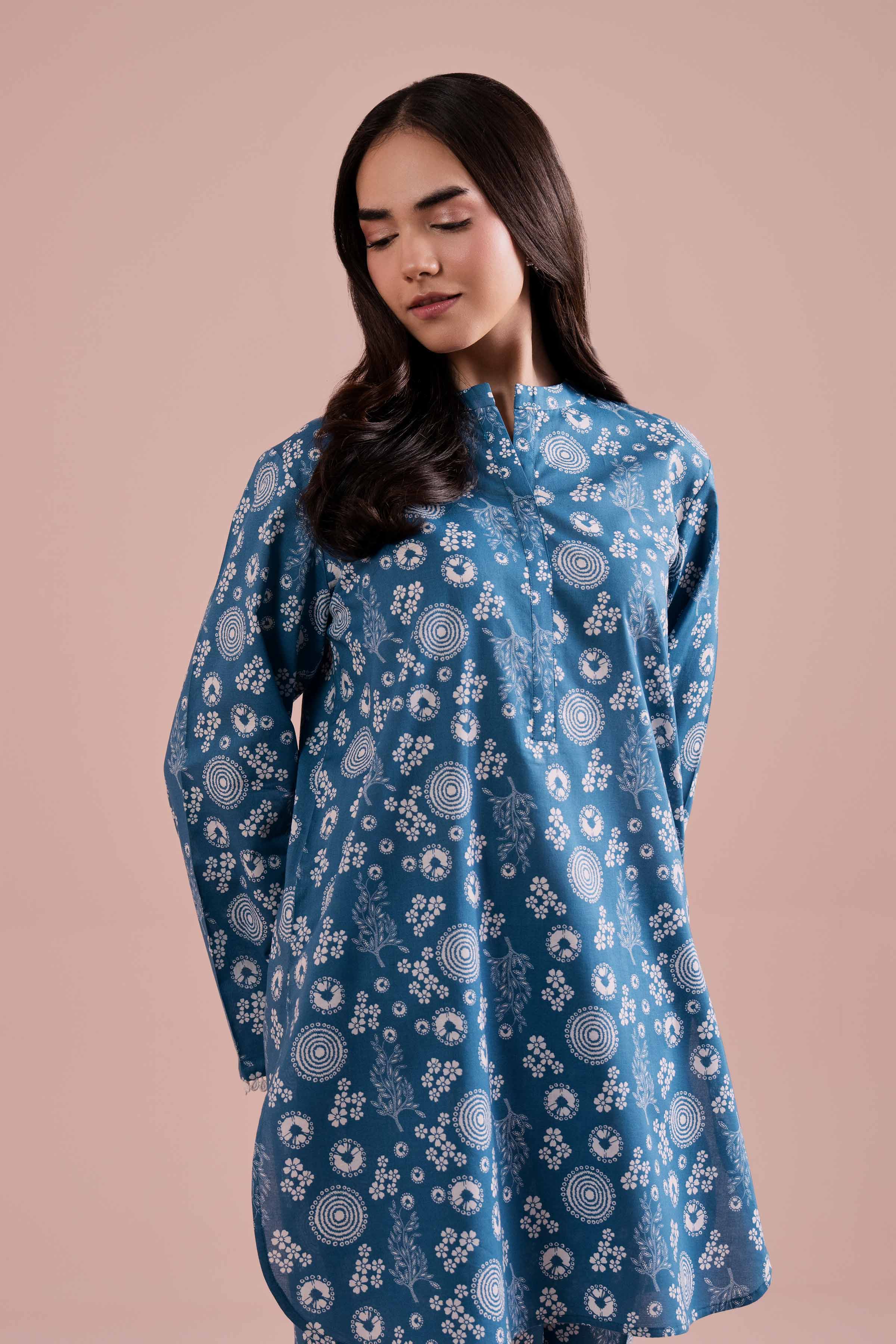 2 Piece - Printed Suit - PE26-192 Blue Cambric 2PC Printed READY TO WEAR