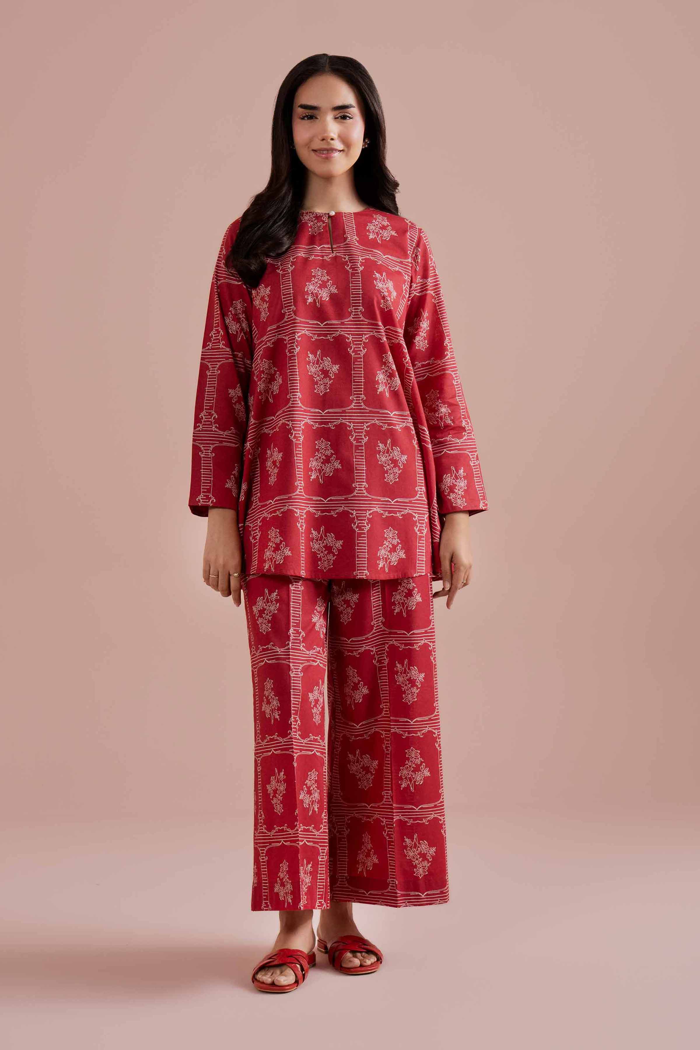 2 Piece - Printed Suit - PE26-193 Red Cambric 2PC Printed READY TO WEAR