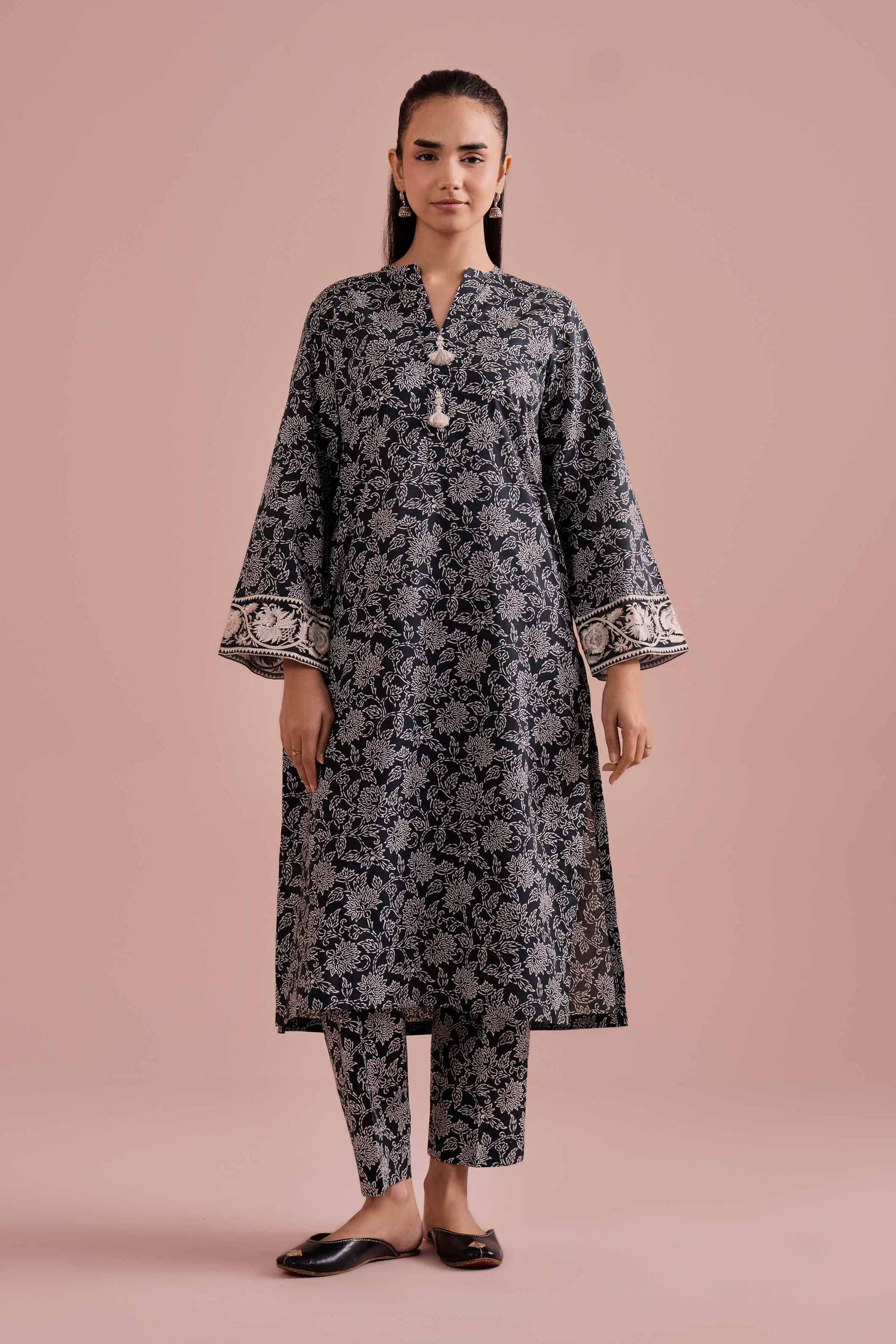 2 Piece - Printed Embroidered Suit - PE26-198
