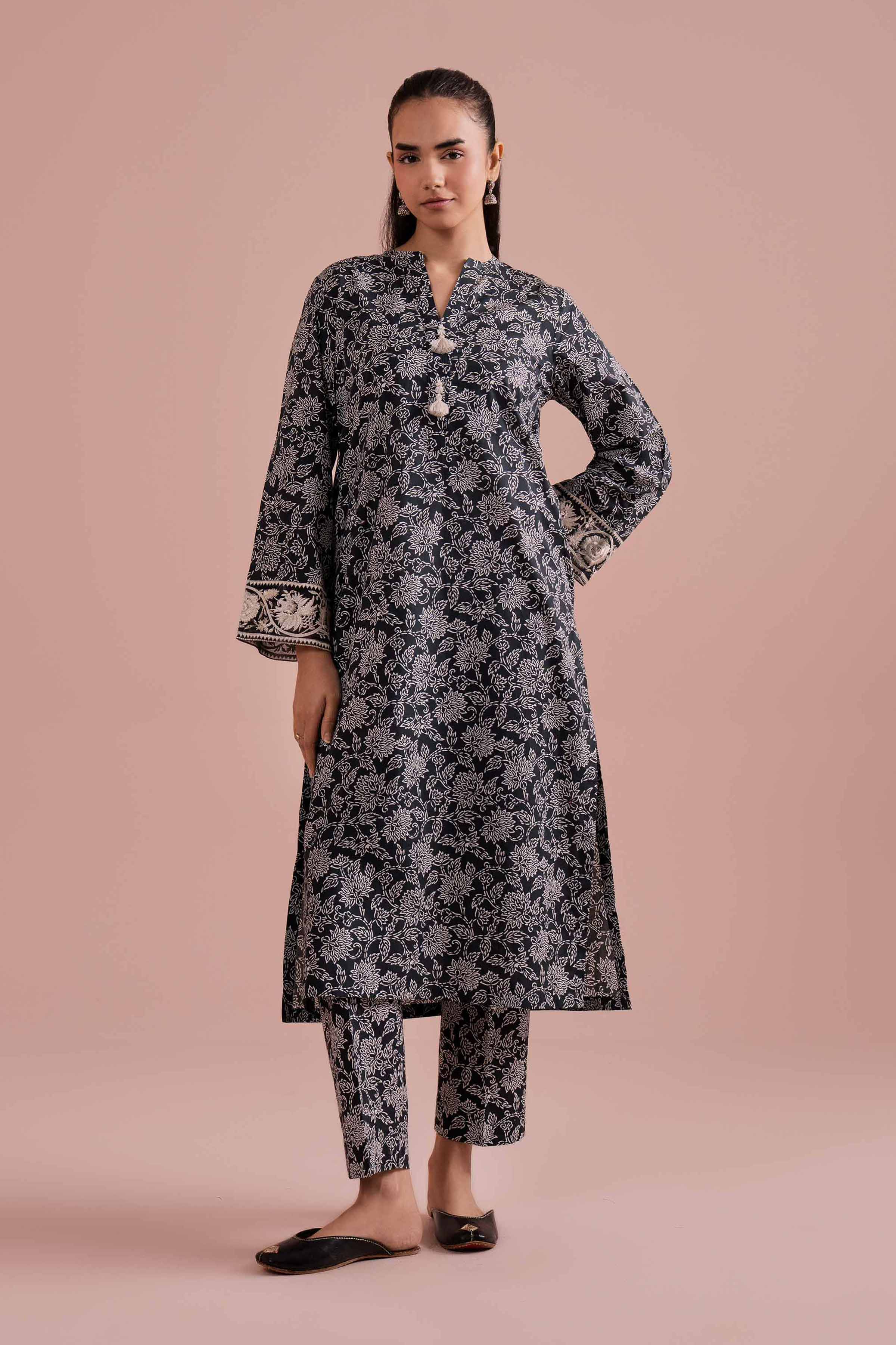 2 Piece - Printed Embroidered Suit - PE26-198