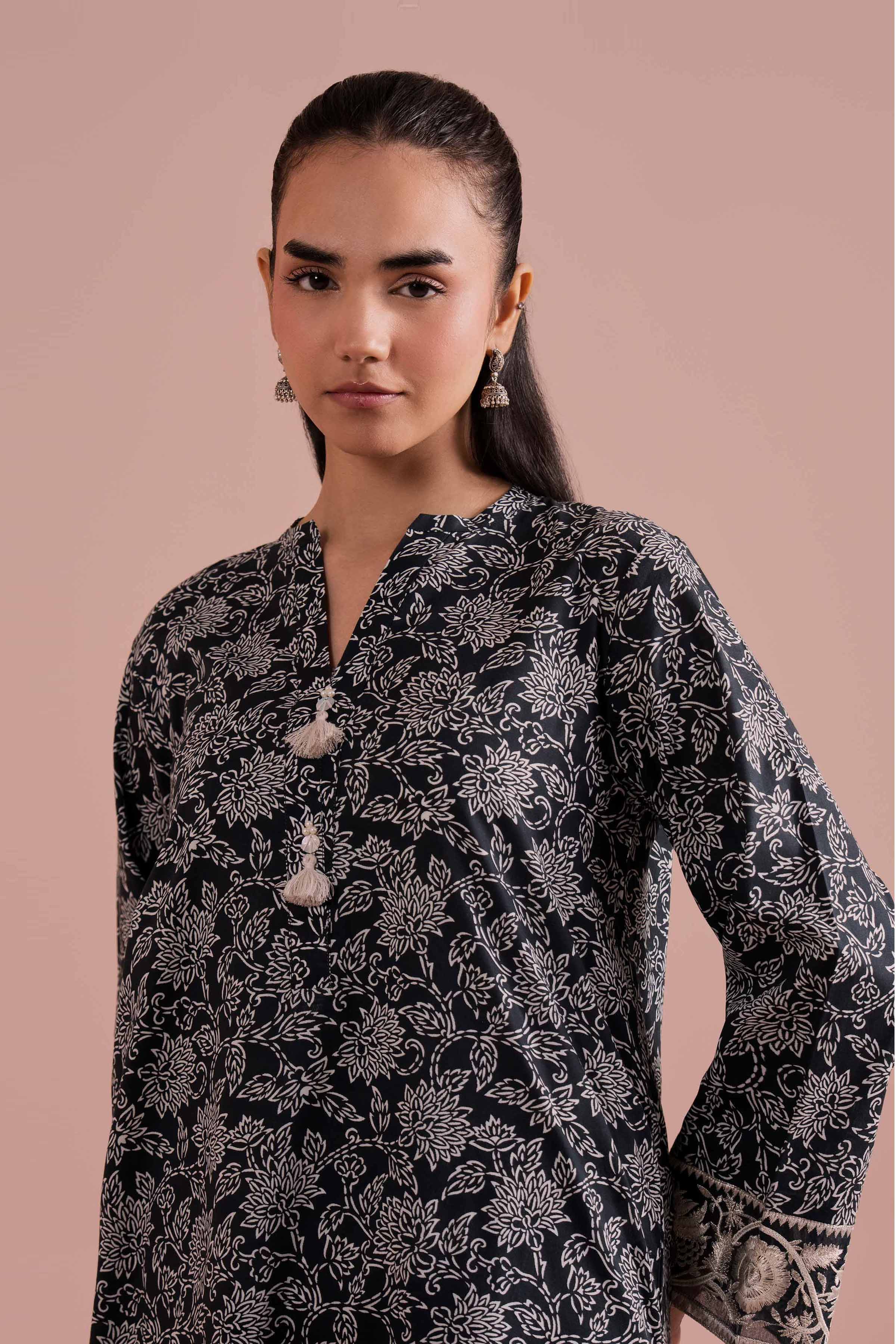 2 Piece - Printed Embroidered Suit - PE26-198 Black Cambric 2PC Embroidered READY TO WEAR