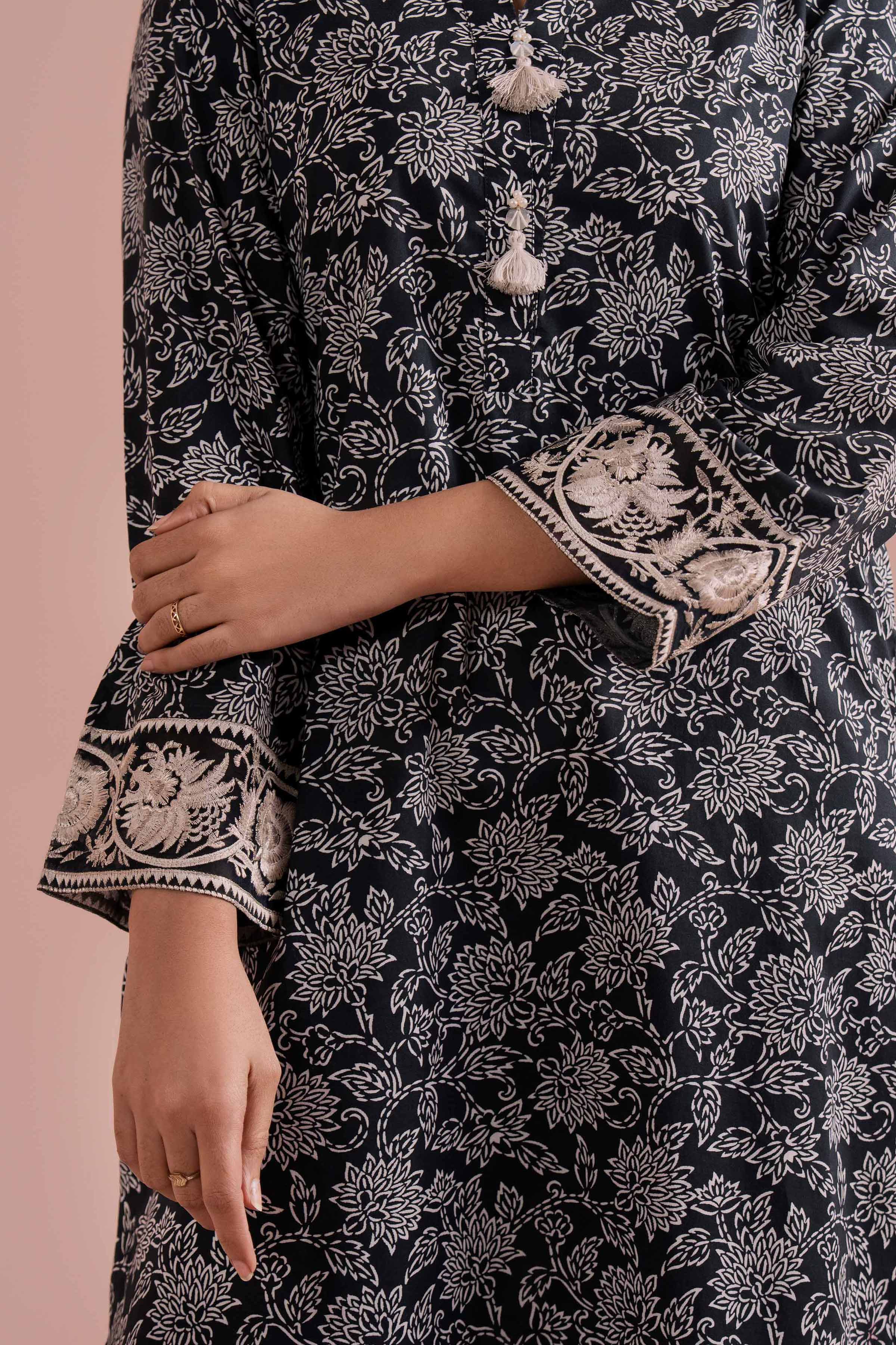 2 Piece - Printed Embroidered Suit - PE26-198 Black Cambric 2PC Embroidered READY TO WEAR