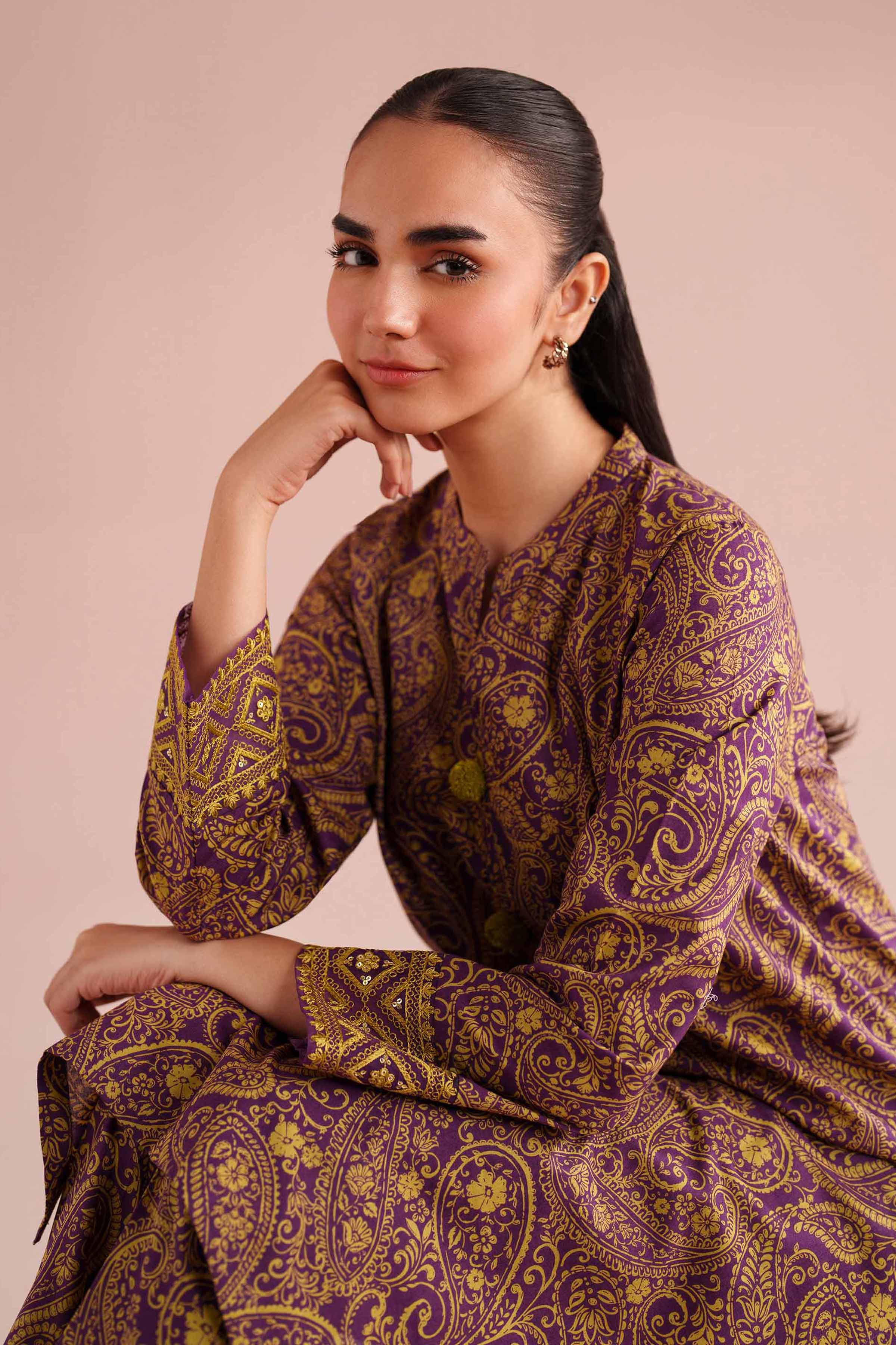 2 Piece - Printed Embroidered Suit - PE26-199