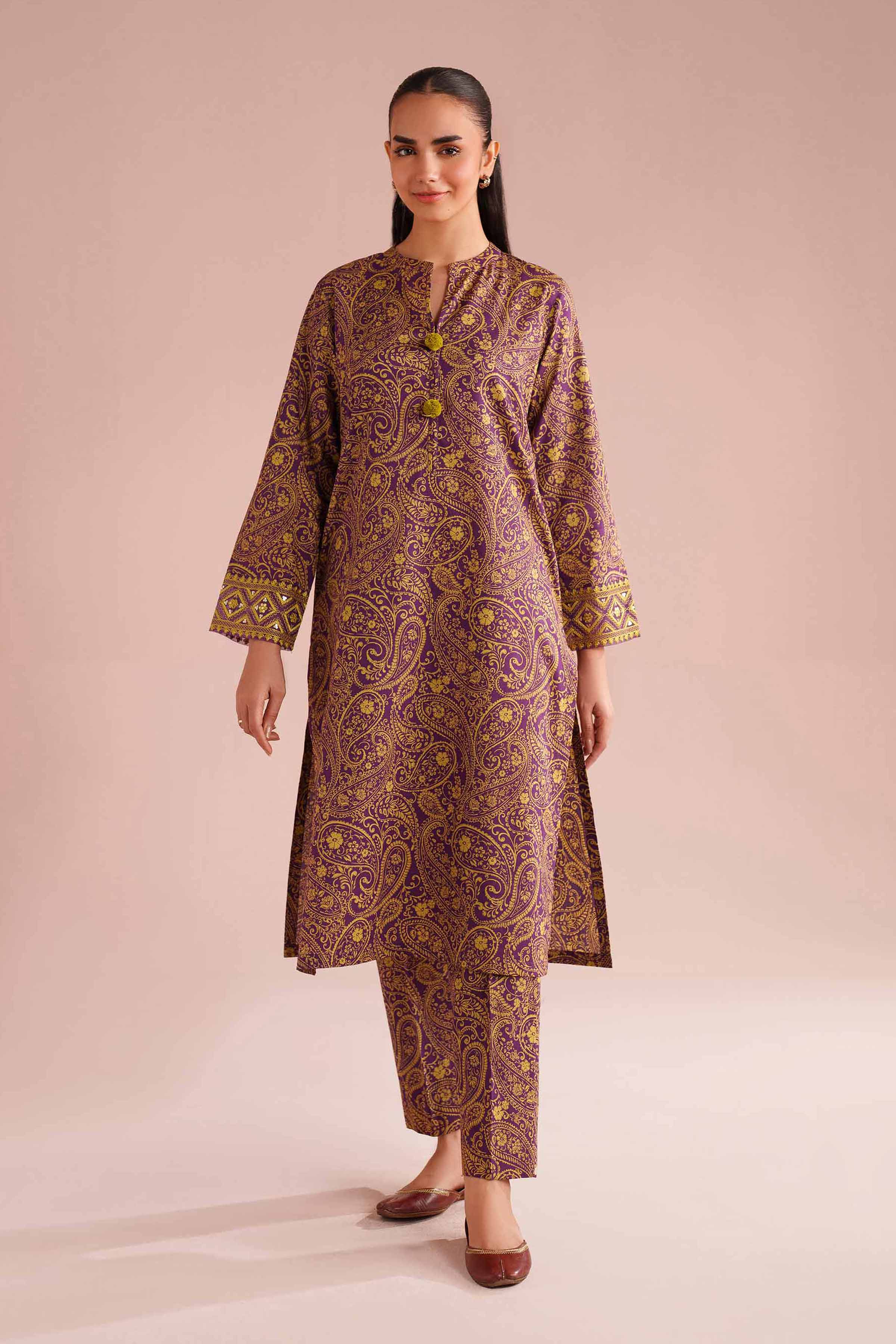 2 Piece - Printed Embroidered Suit - PE26-199 Purple Cambric 2PC Embroidered READY TO WEAR