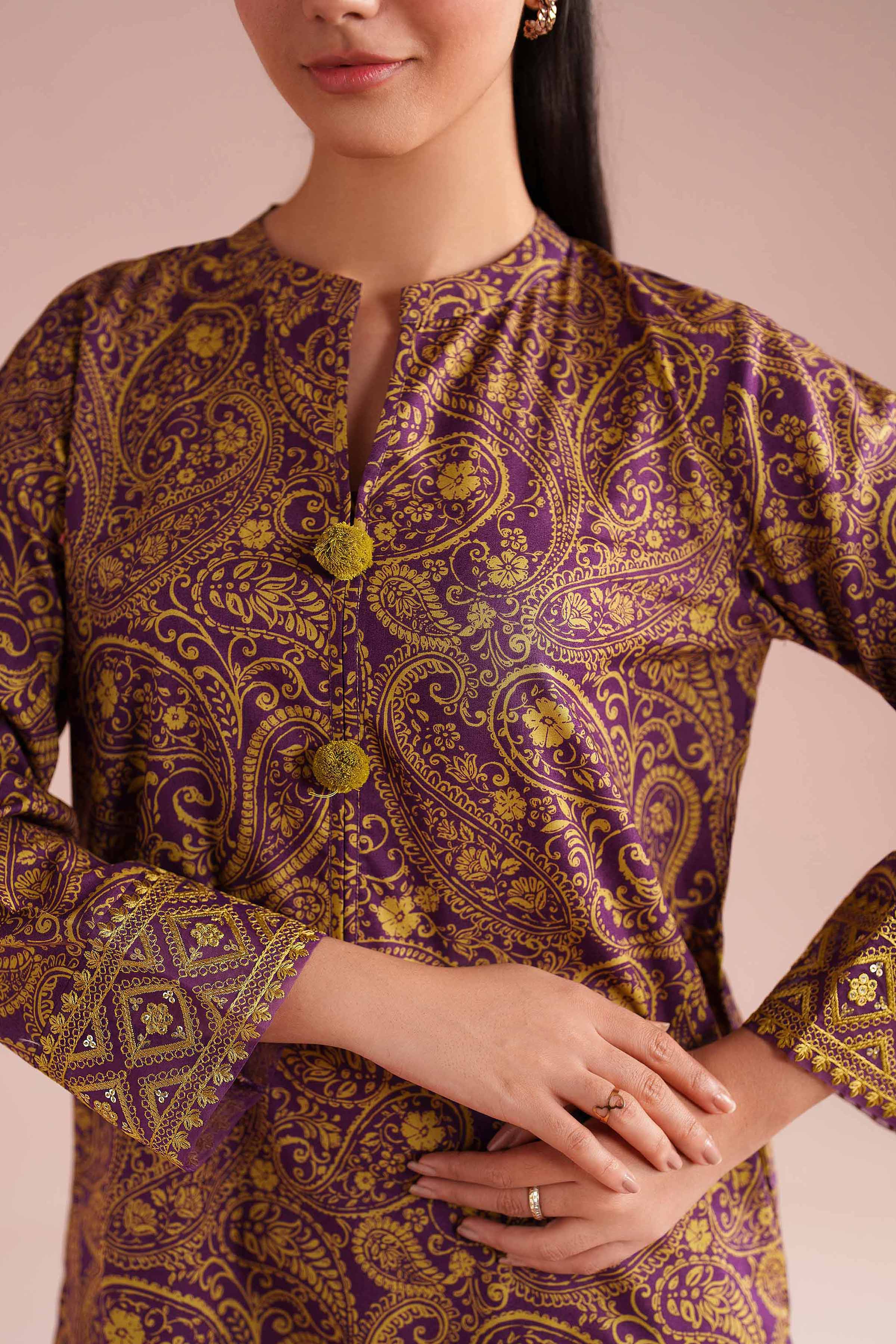 2 Piece - Printed Embroidered Suit - PE26-199 Purple Cambric 2PC Embroidered READY TO WEAR