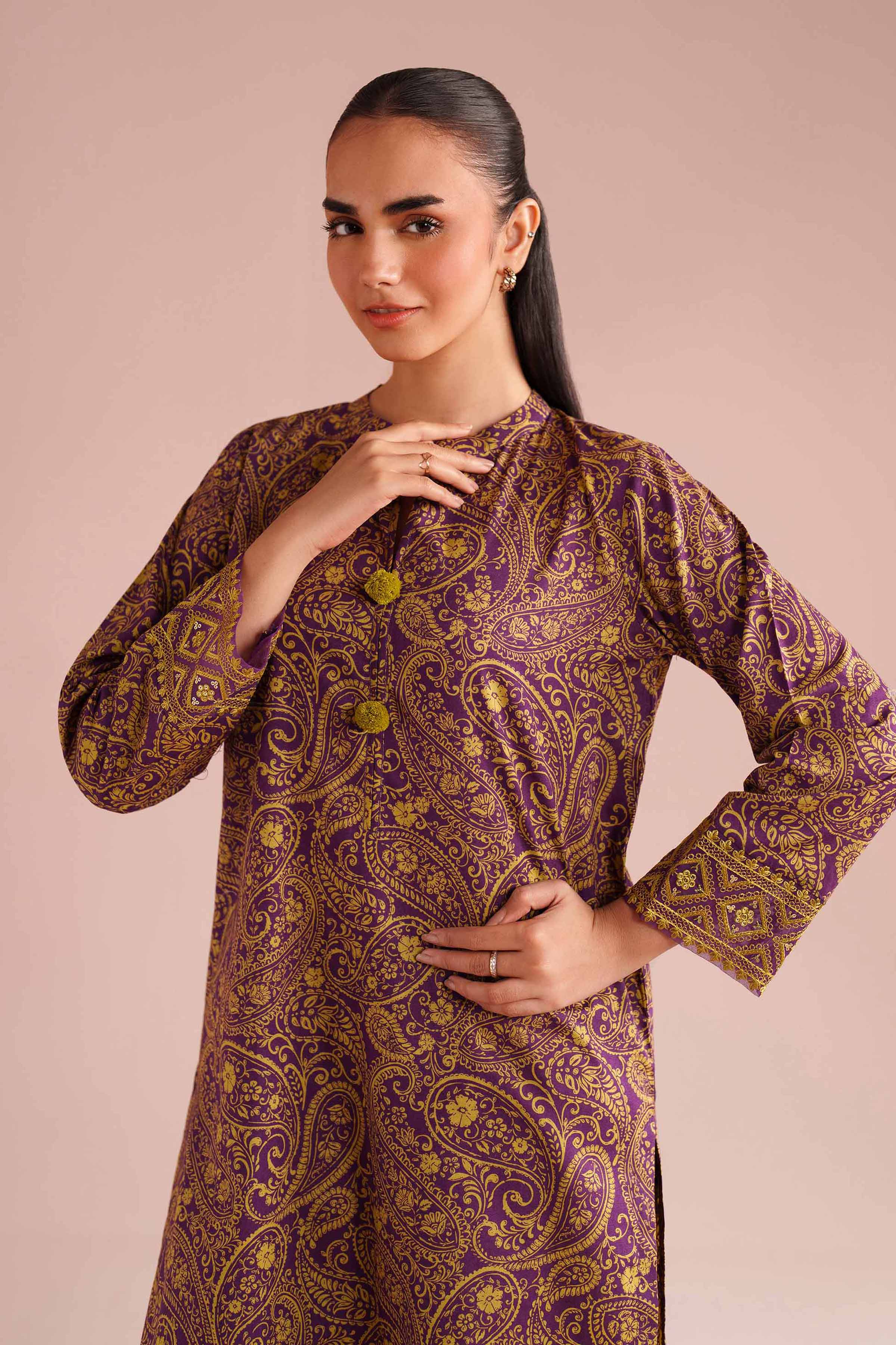 2 Piece - Printed Embroidered Suit - PE26-199 Purple Cambric 2PC Embroidered READY TO WEAR