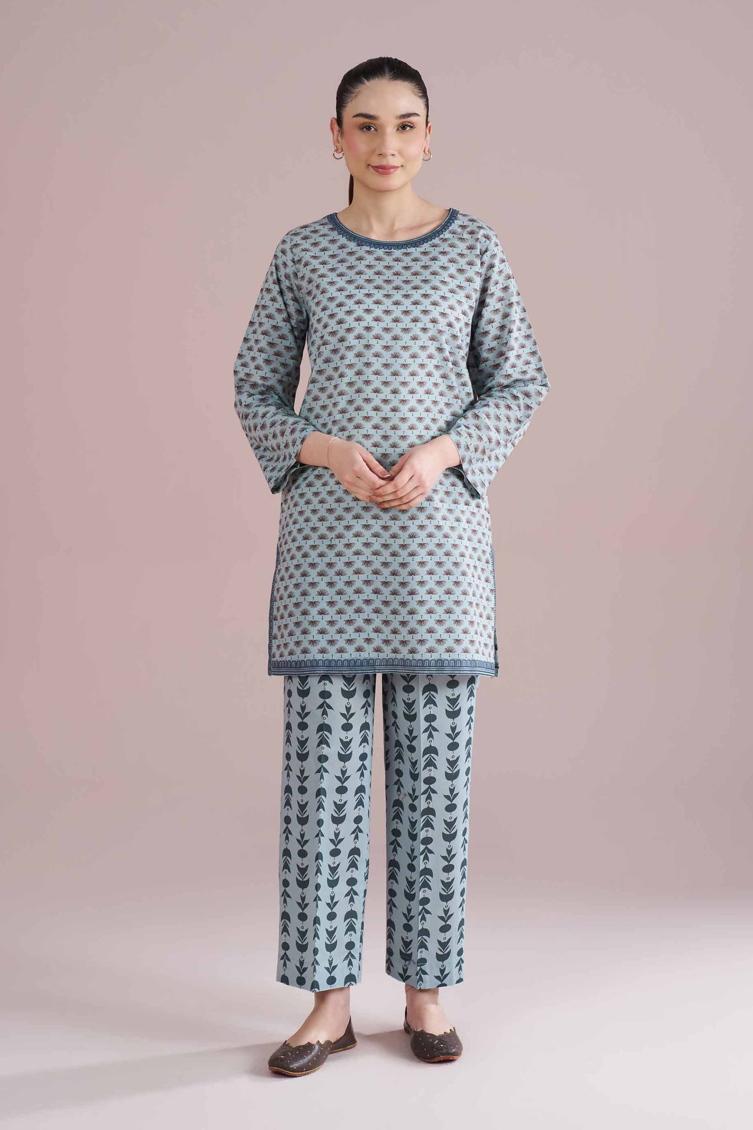 2 Piece - Printed Embroidered Suit - PE26-202 Grey Cambric 2PC Embroidered READY TO WEAR