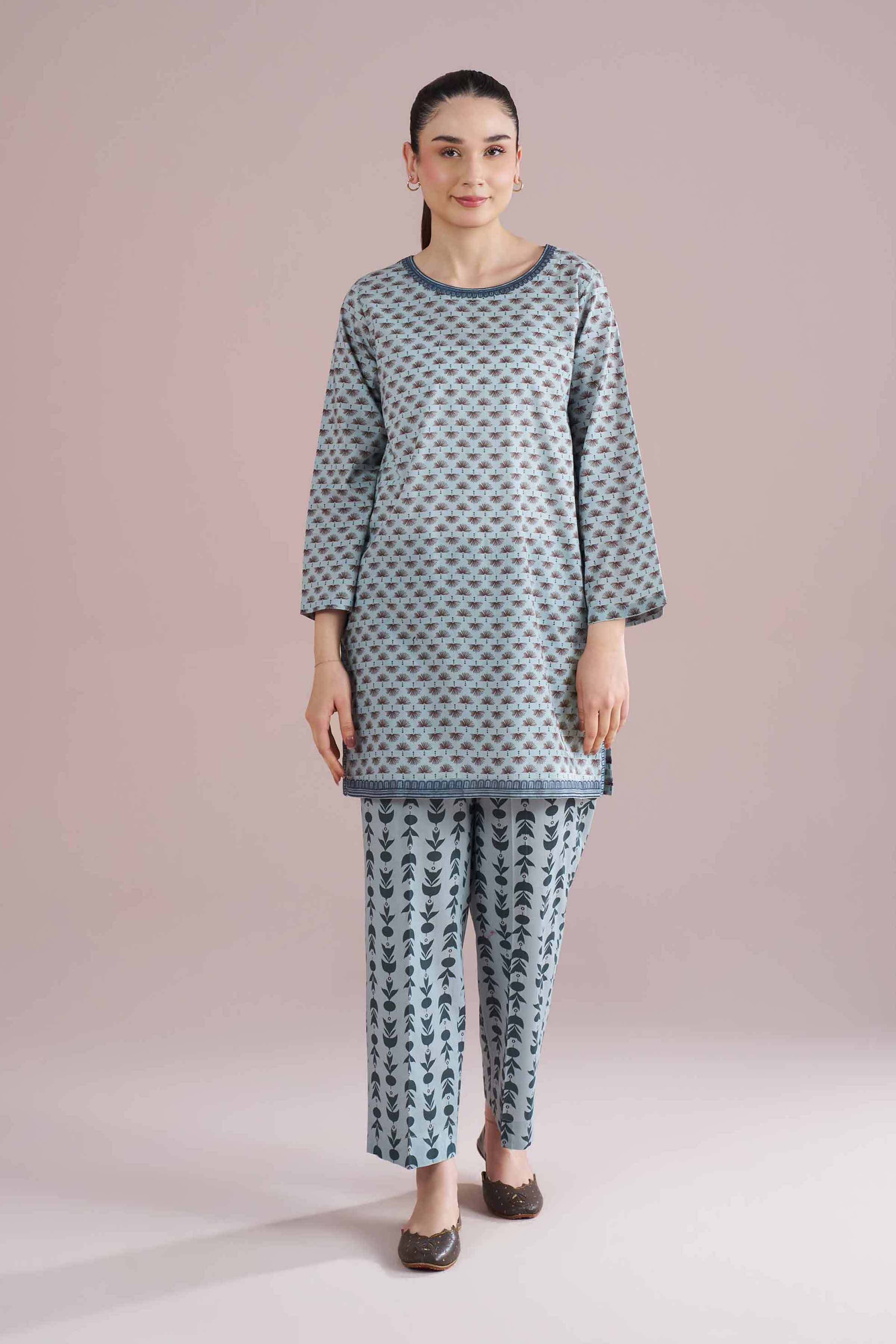 2 Piece - Printed Embroidered Suit - PE26-202 Grey Cambric 2PC Embroidered READY TO WEAR