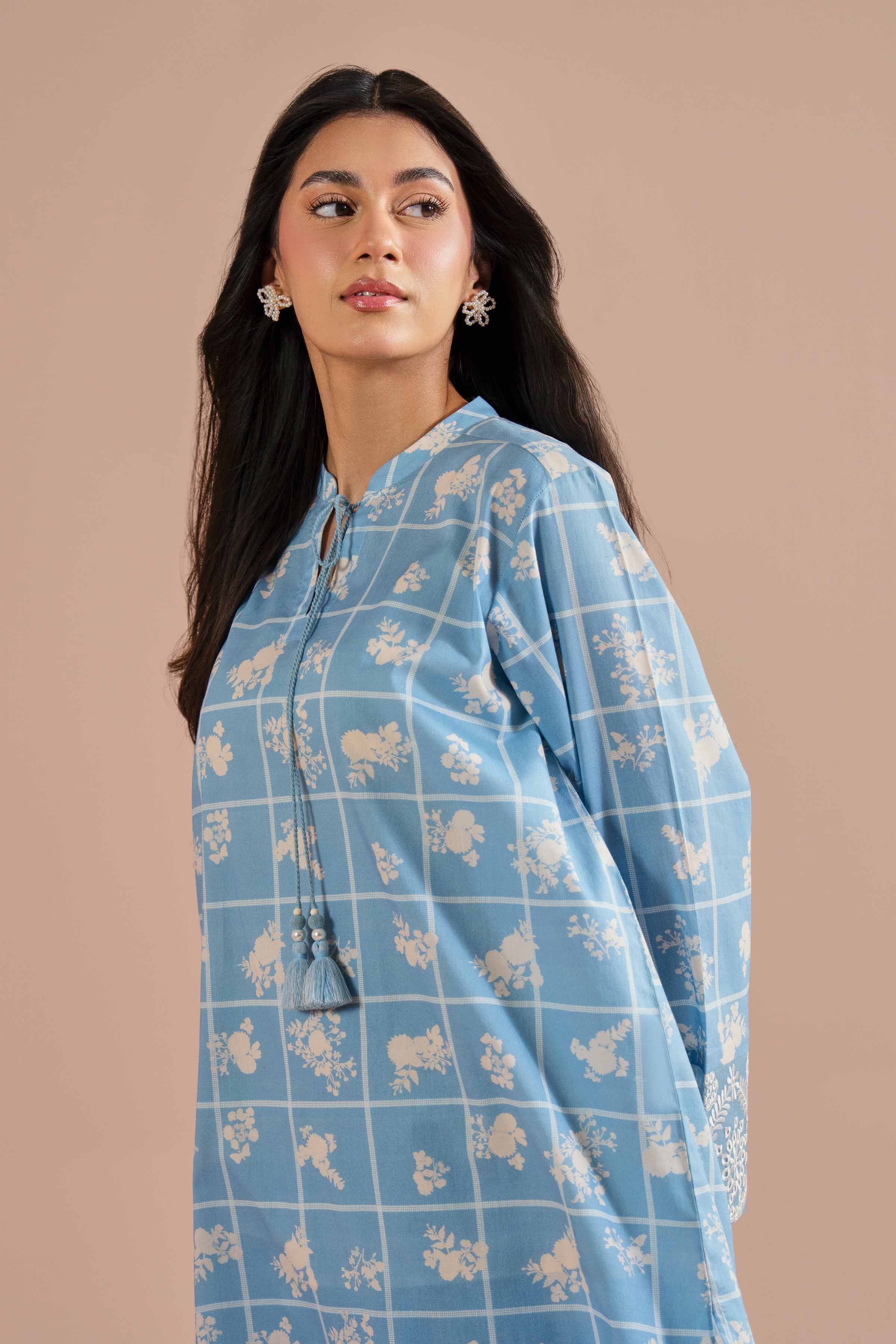 2 Piece - Printed Embroidered Suit - PE26-204 Blue Cambric 2PC Embroidered READY TO WEAR