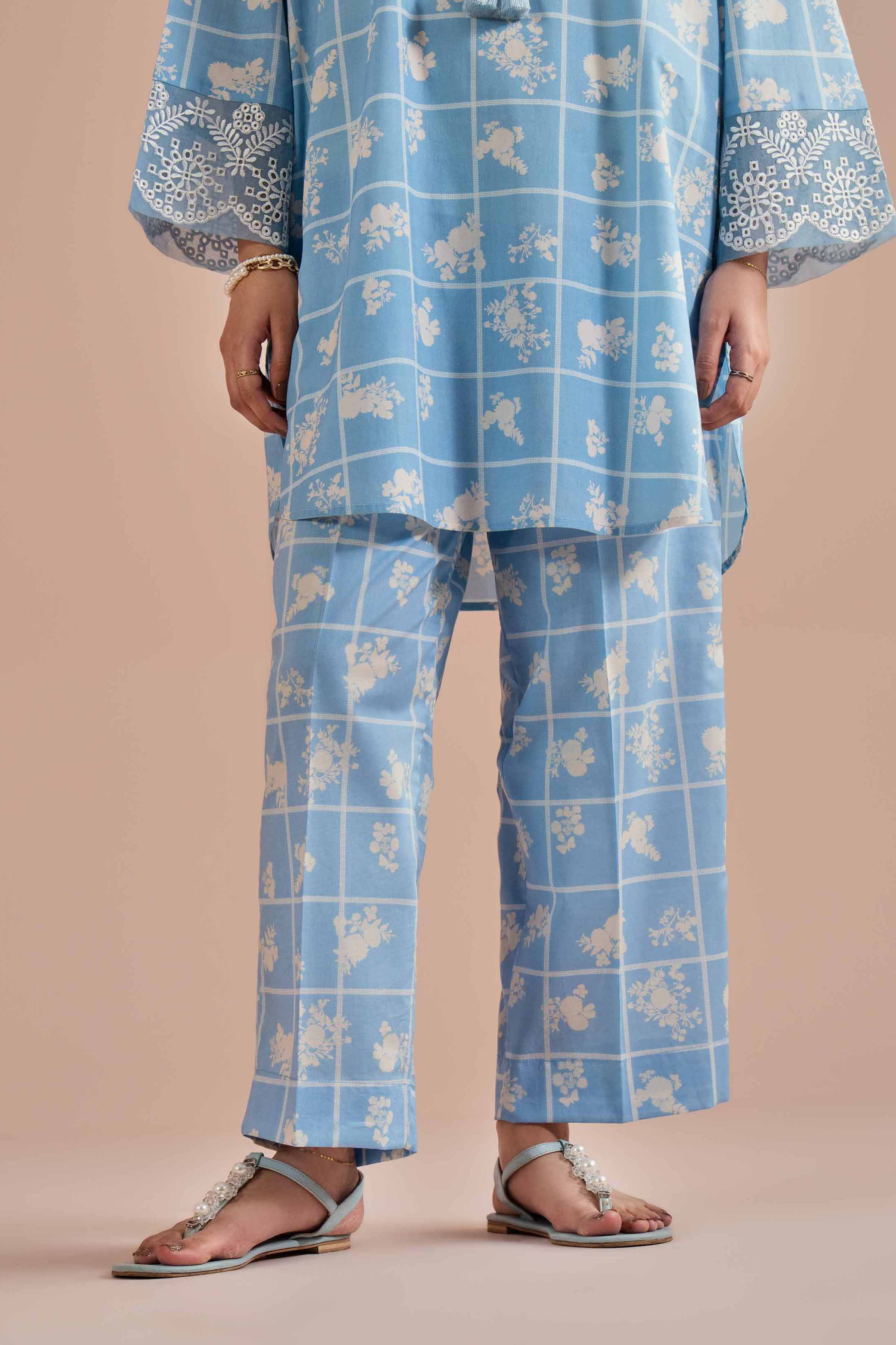 2 Piece - Printed Embroidered Suit - PE26-204 Blue Cambric 2PC Embroidered READY TO WEAR