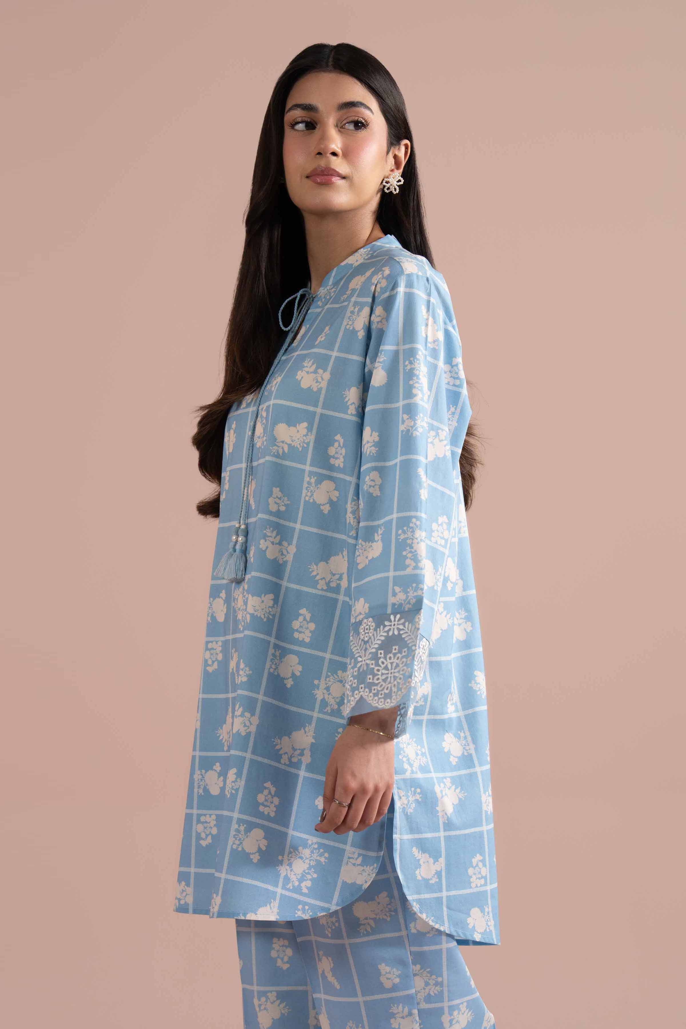 2 Piece - Printed Embroidered Suit - PE26-204 Blue Cambric 2PC Embroidered READY TO WEAR