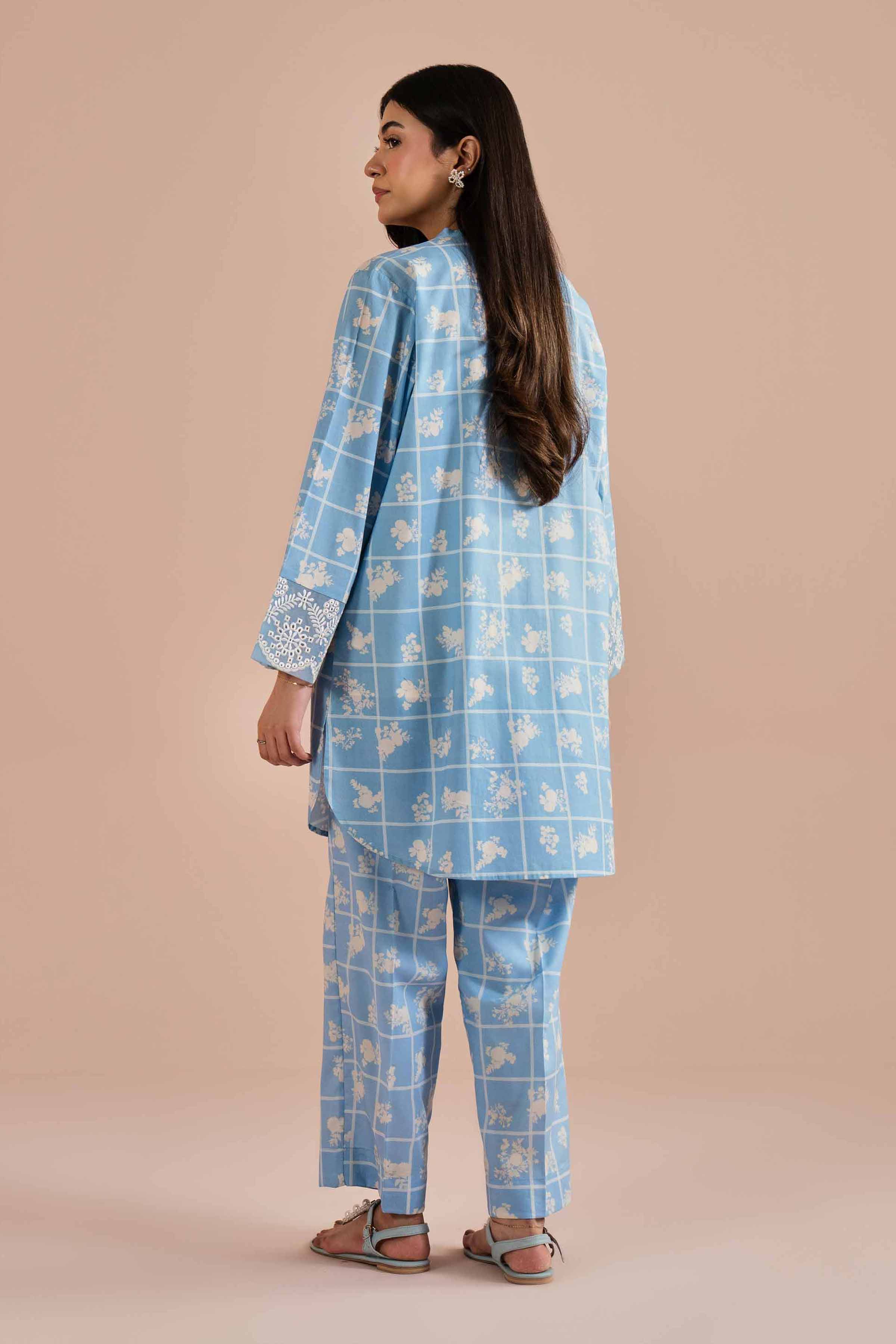 2 Piece - Printed Embroidered Suit - PE26-204 Blue Cambric 2PC Embroidered READY TO WEAR