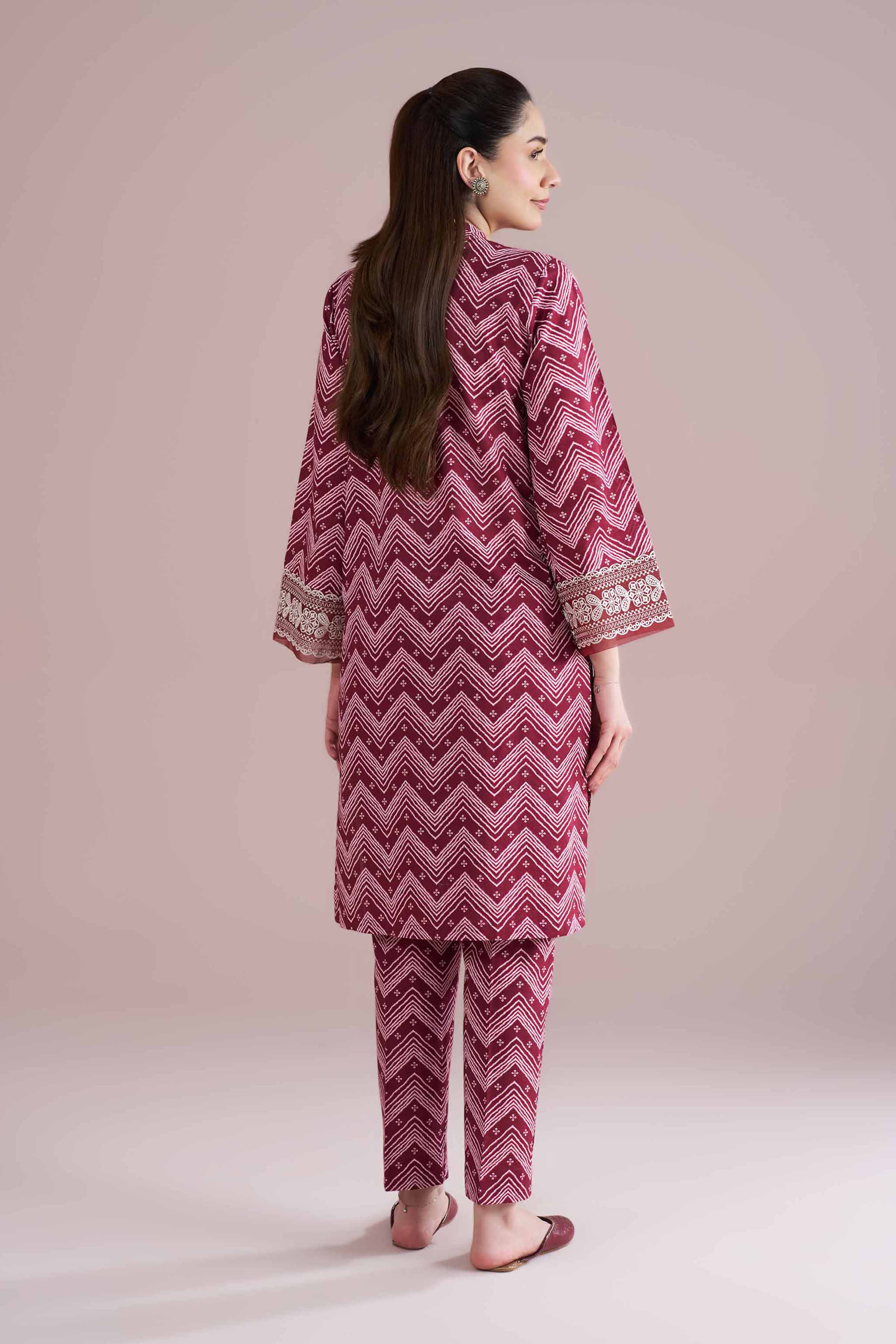 2 Piece - Printed Embroidered Suit - PE26-206 Red Cambric 2PC Embroidered READY TO WEAR