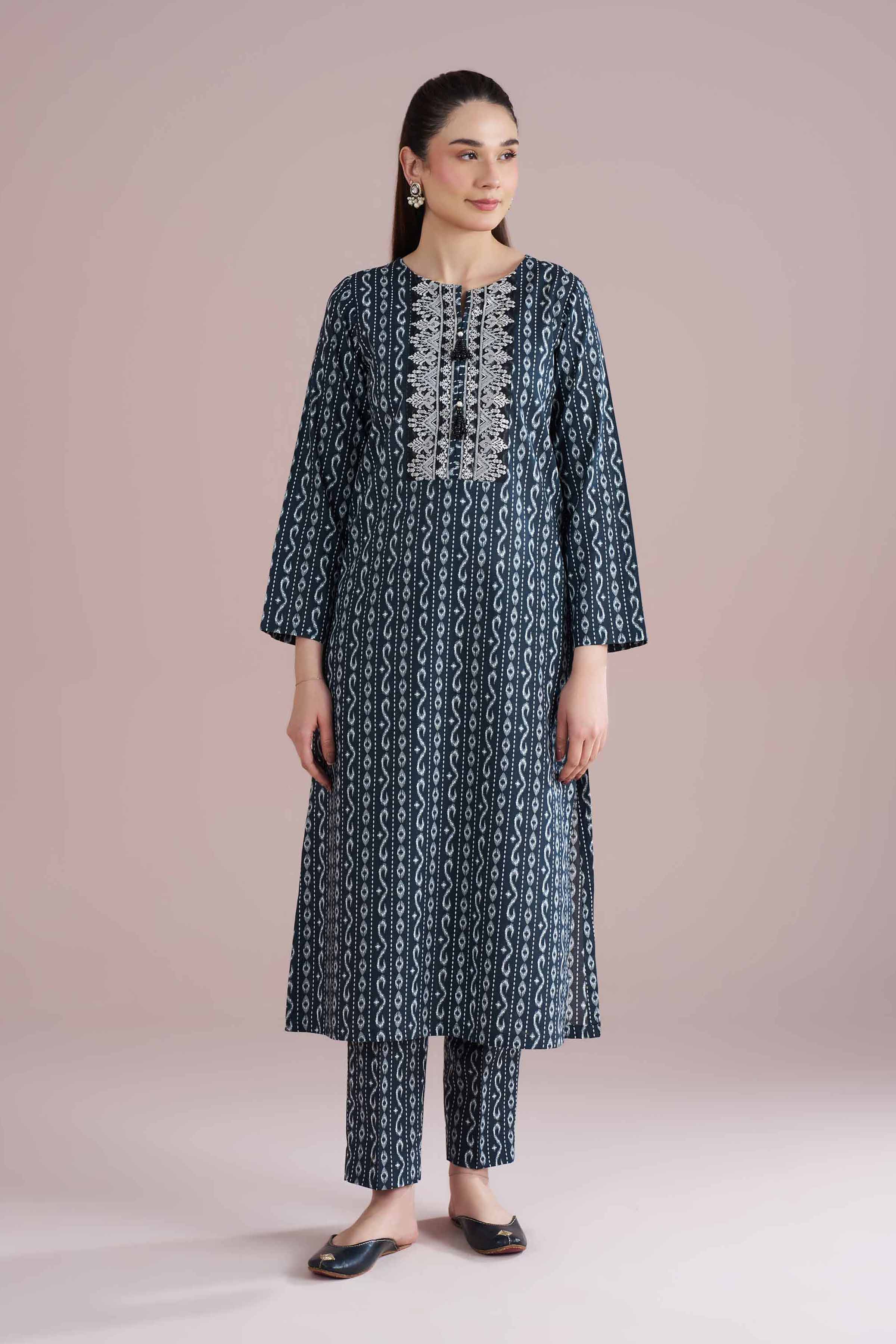 2 Piece - Printed Embroidered Suit - PE26-207