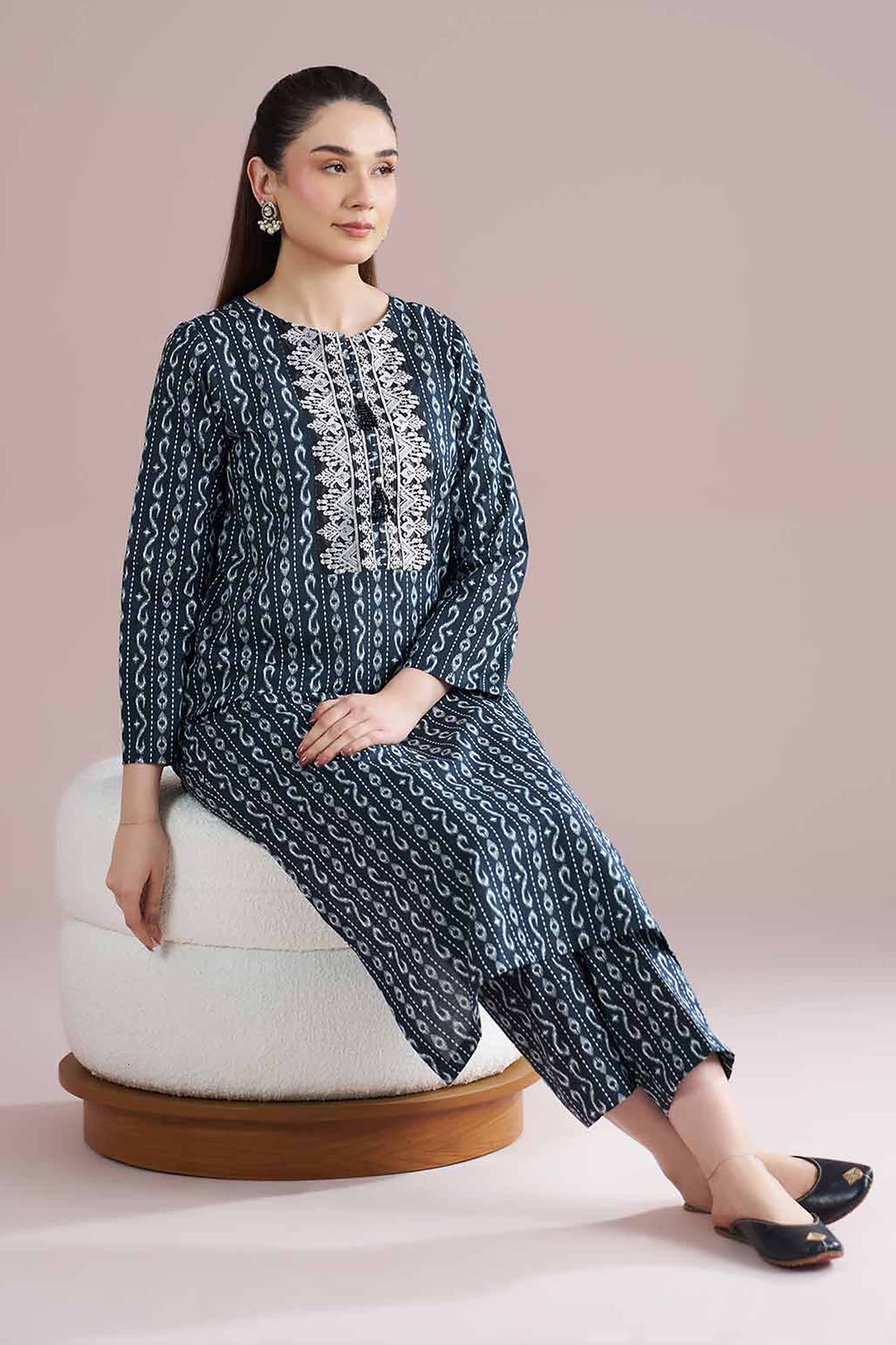 2 Piece - Printed Embroidered Suit - PE26-207