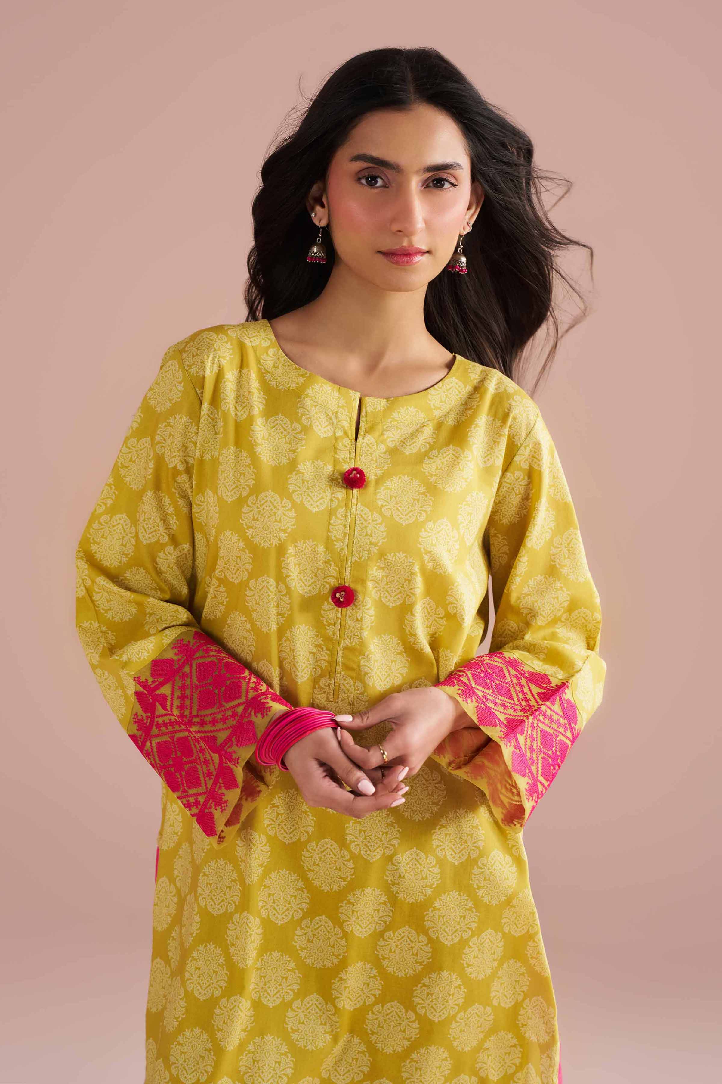 2 Piece - Printed Embroidered Suit - PE26-208 Yellow Cambric 2PC Embroidered READY TO WEAR