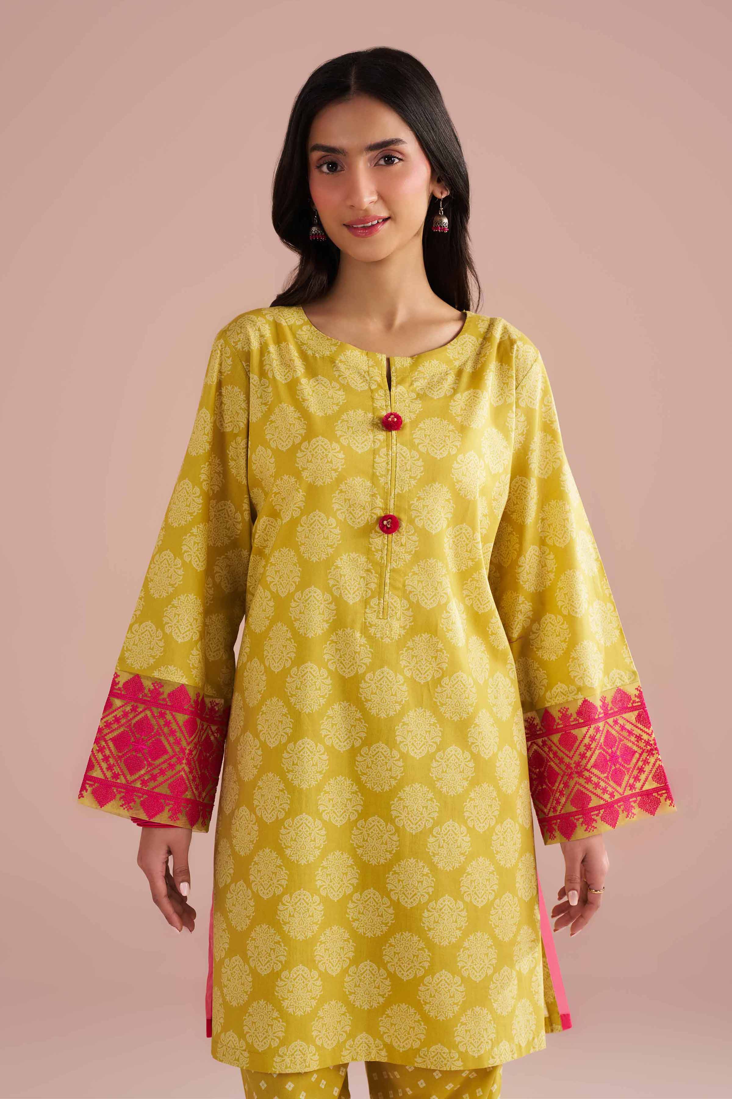 2 Piece - Printed Embroidered Suit - PE26-208 Yellow Cambric 2PC Embroidered READY TO WEAR