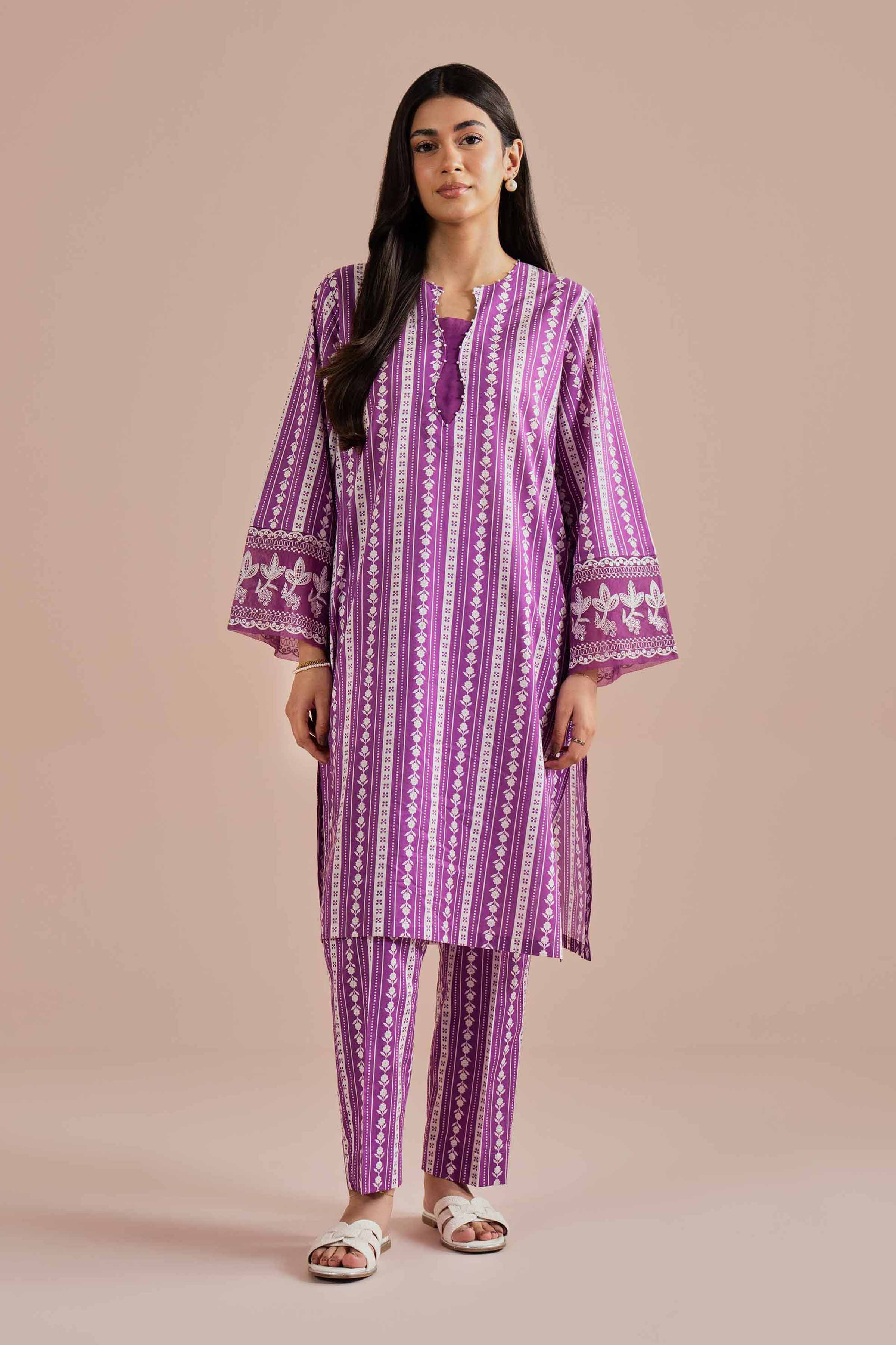 2 Piece - Printed Embroidered Suit - PE26-209 Purple Cambric 2PC Embroidered READY TO WEAR