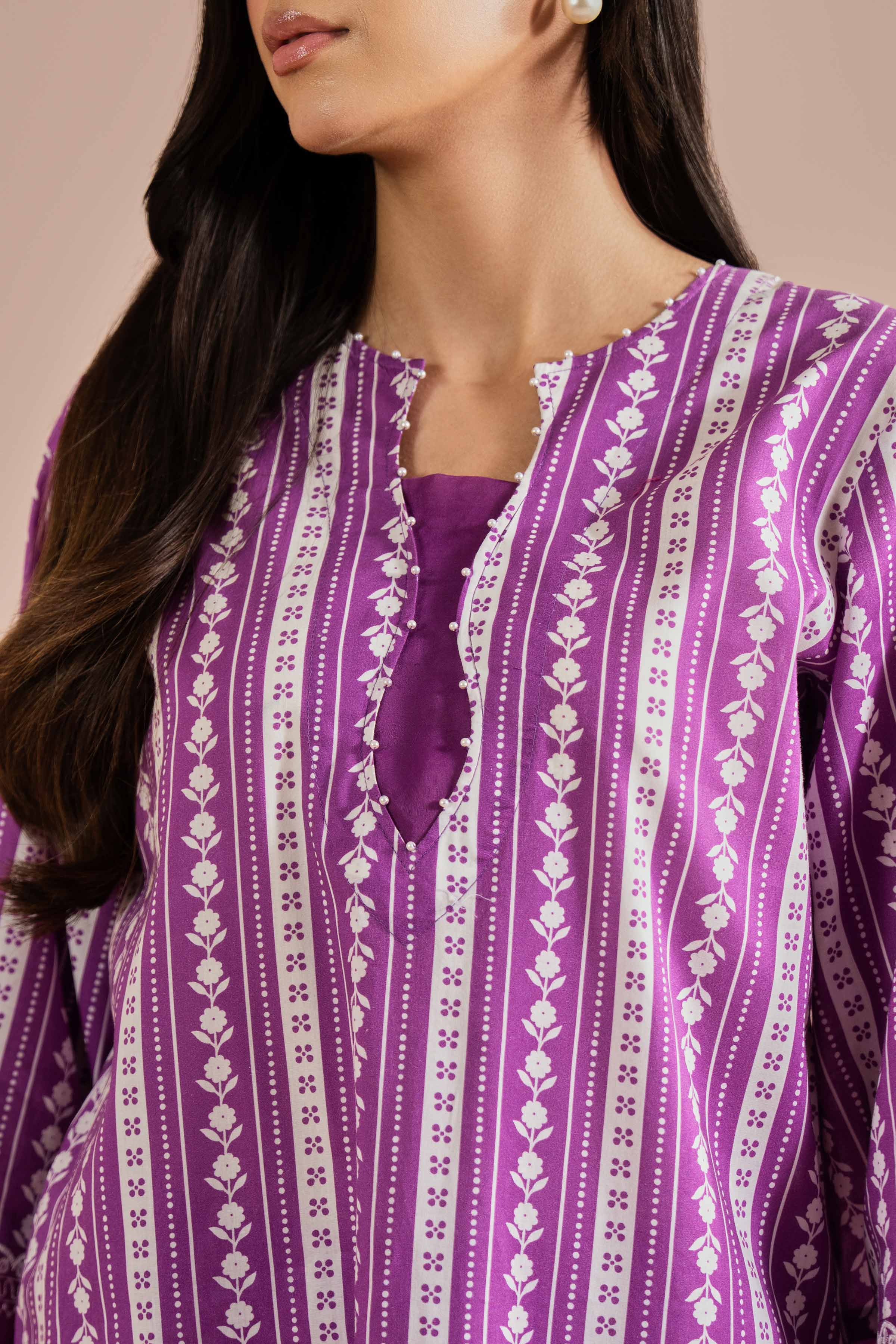 2 Piece - Printed Embroidered Suit - PE26-209 Purple Cambric 2PC Embroidered READY TO WEAR
