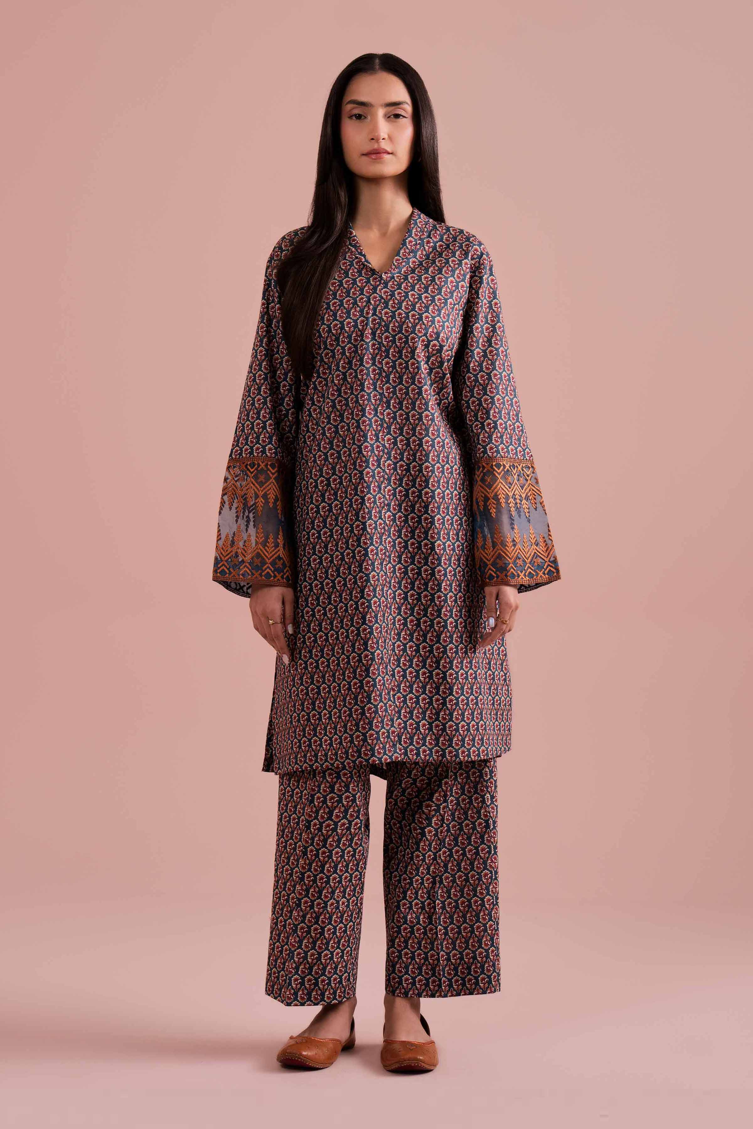 2 Piece - Printed Embroidered Suit - PE26-211