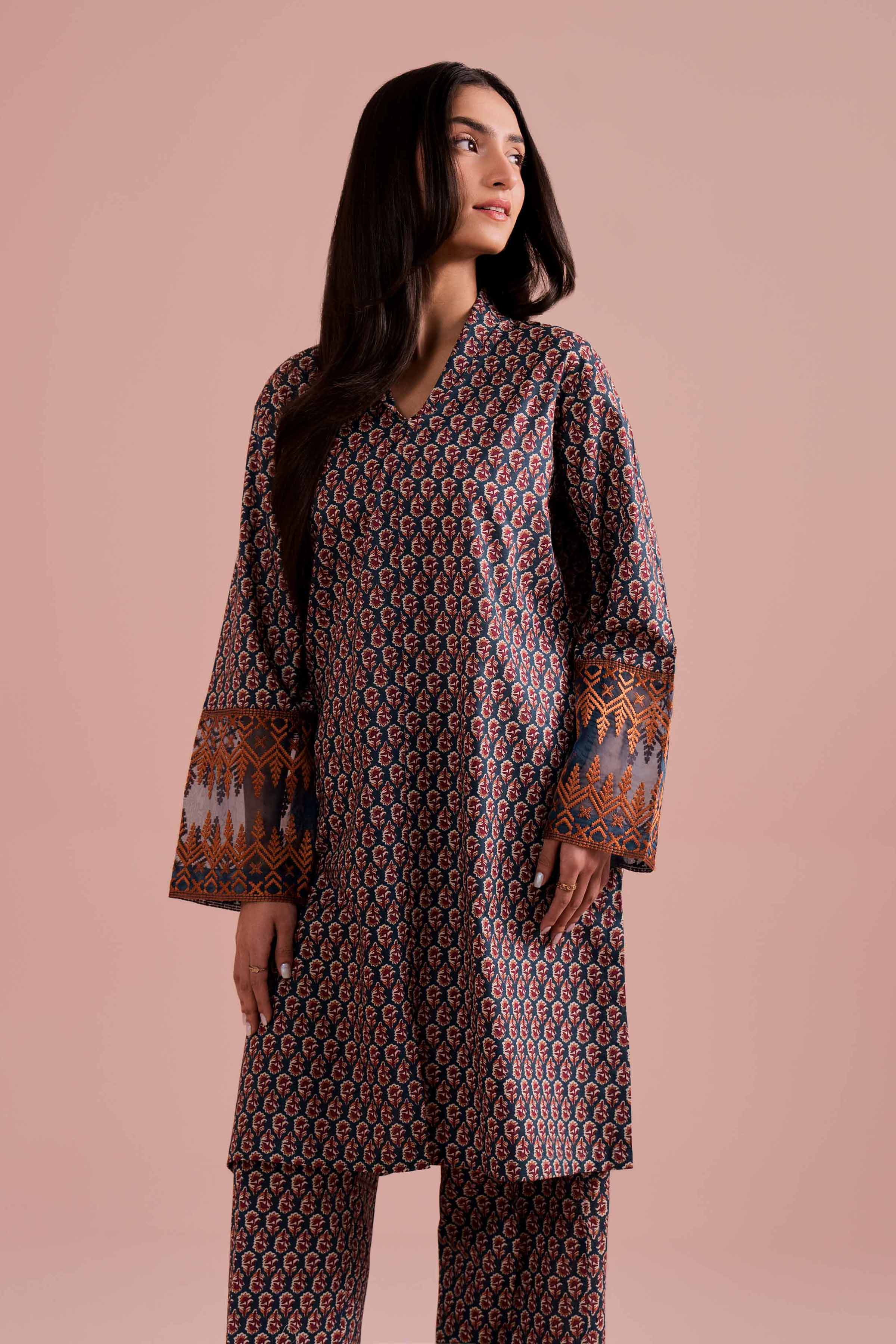 2 Piece - Printed Embroidered Suit - PE26-211