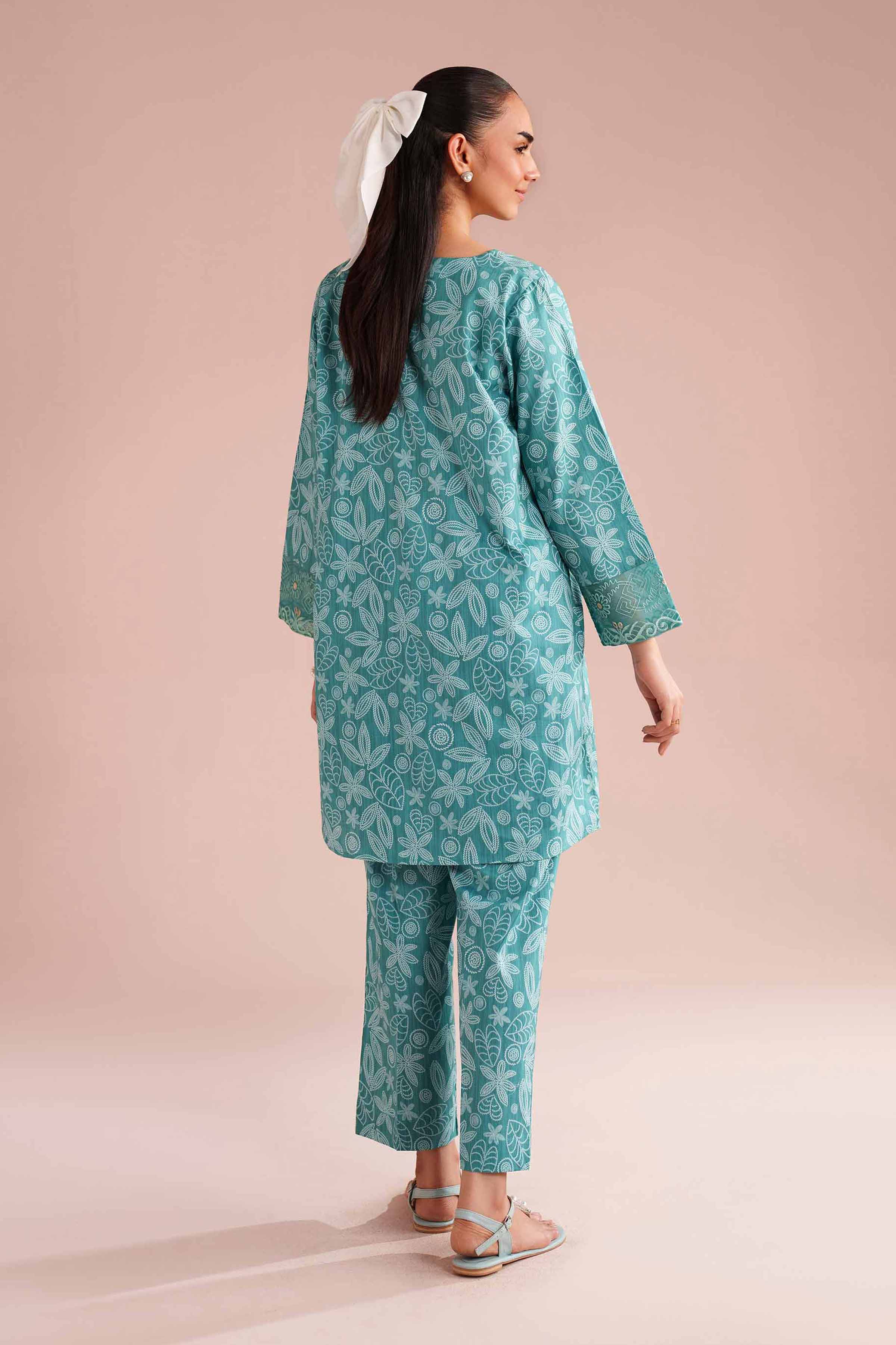 2 Piece - Printed Embroidered Suit - PE26-213 Green Cambric 2PC Embroidered READY TO WEAR