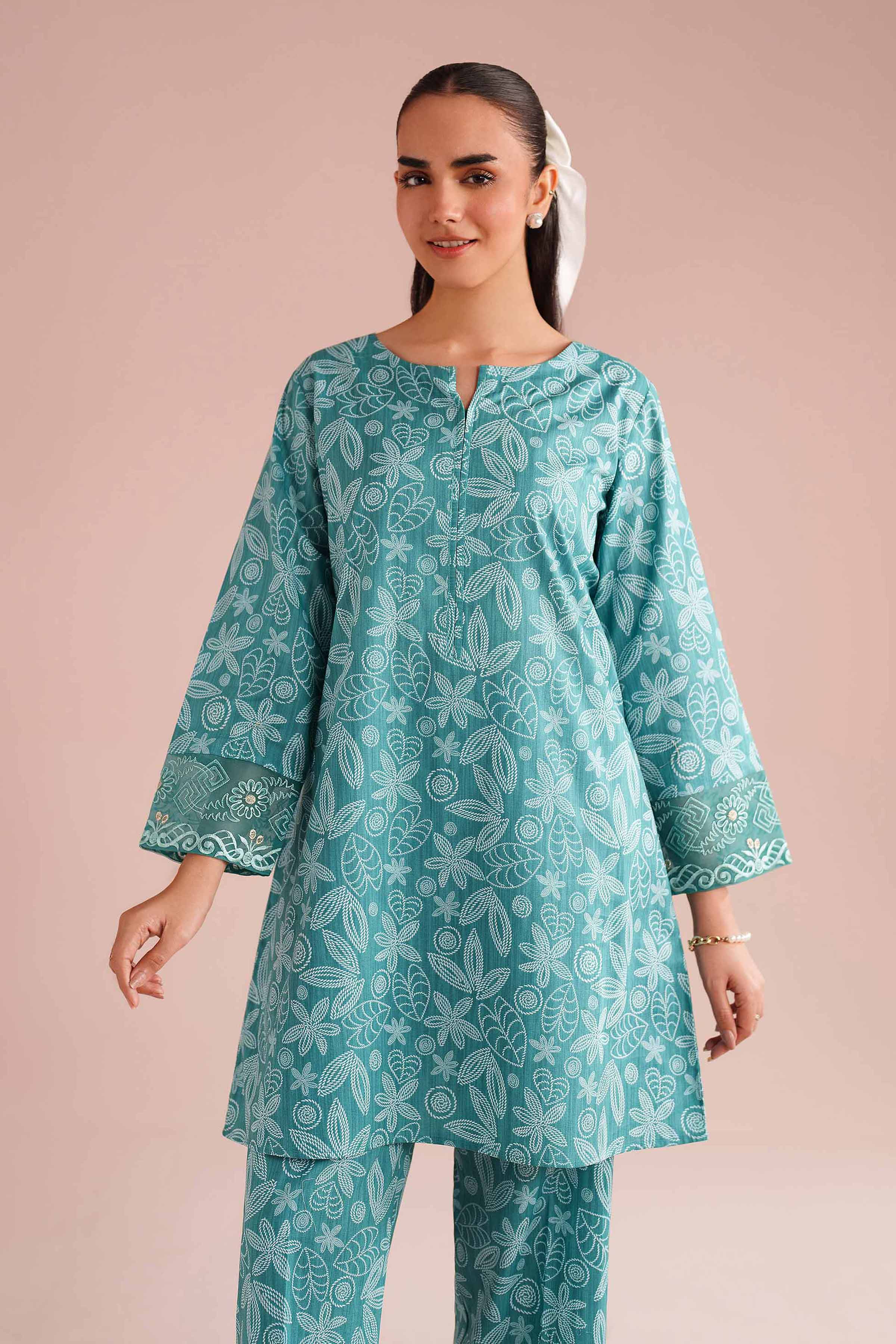2 Piece - Printed Embroidered Suit - PE26-213
