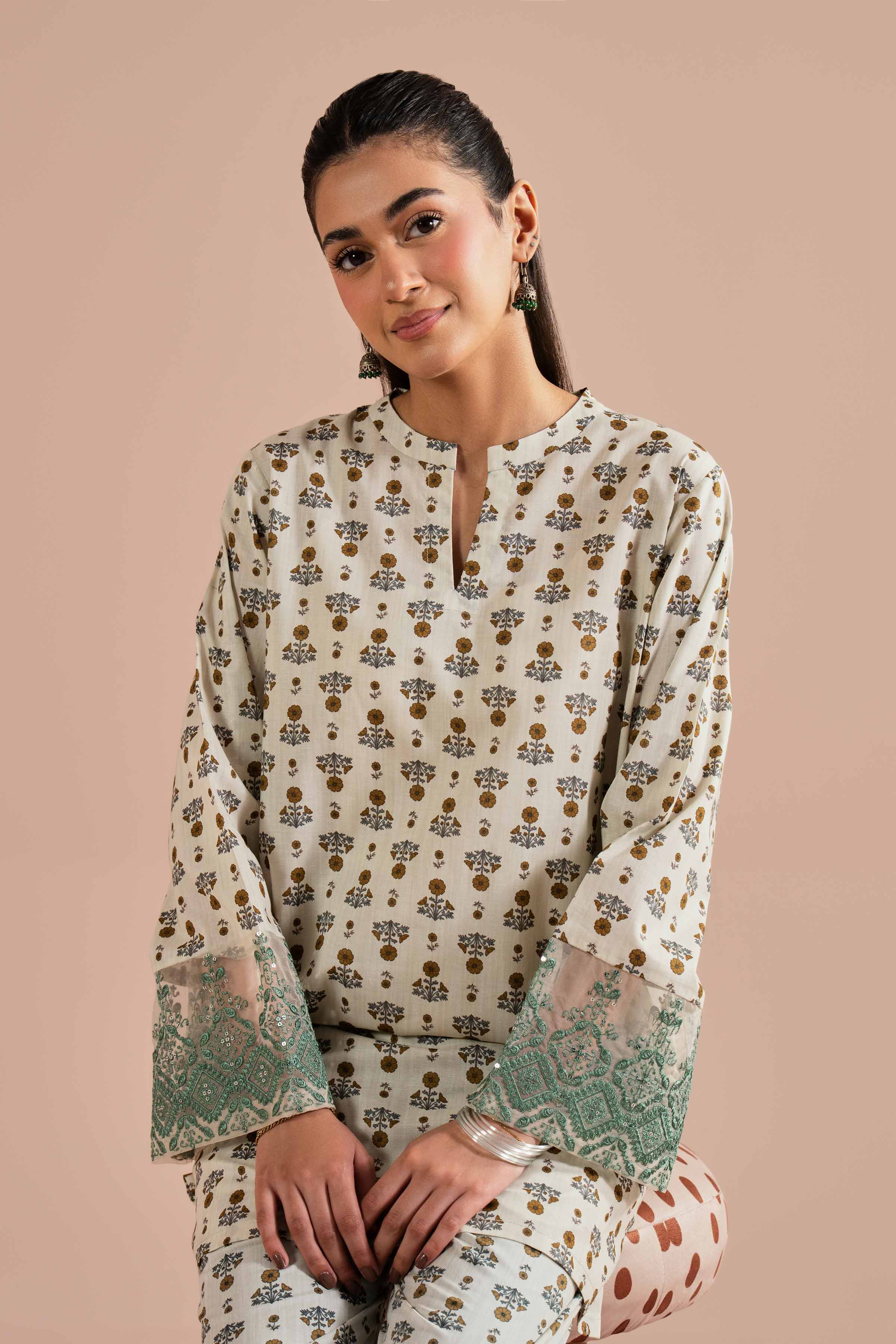 2 Piece - Printed Embroidered Suit - PE26-214