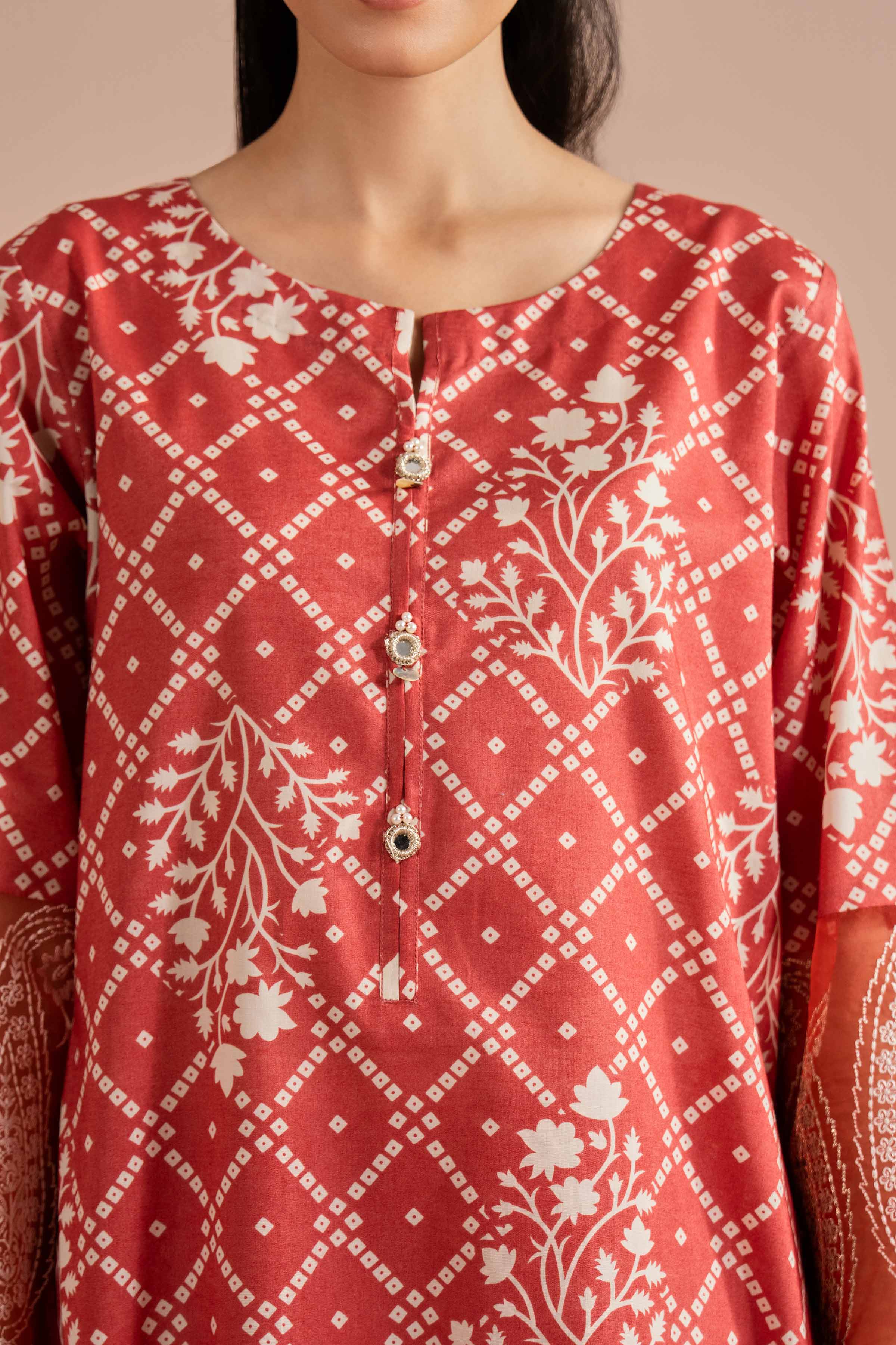 2 Piece - Printed Embroidered Suit - PE26-216