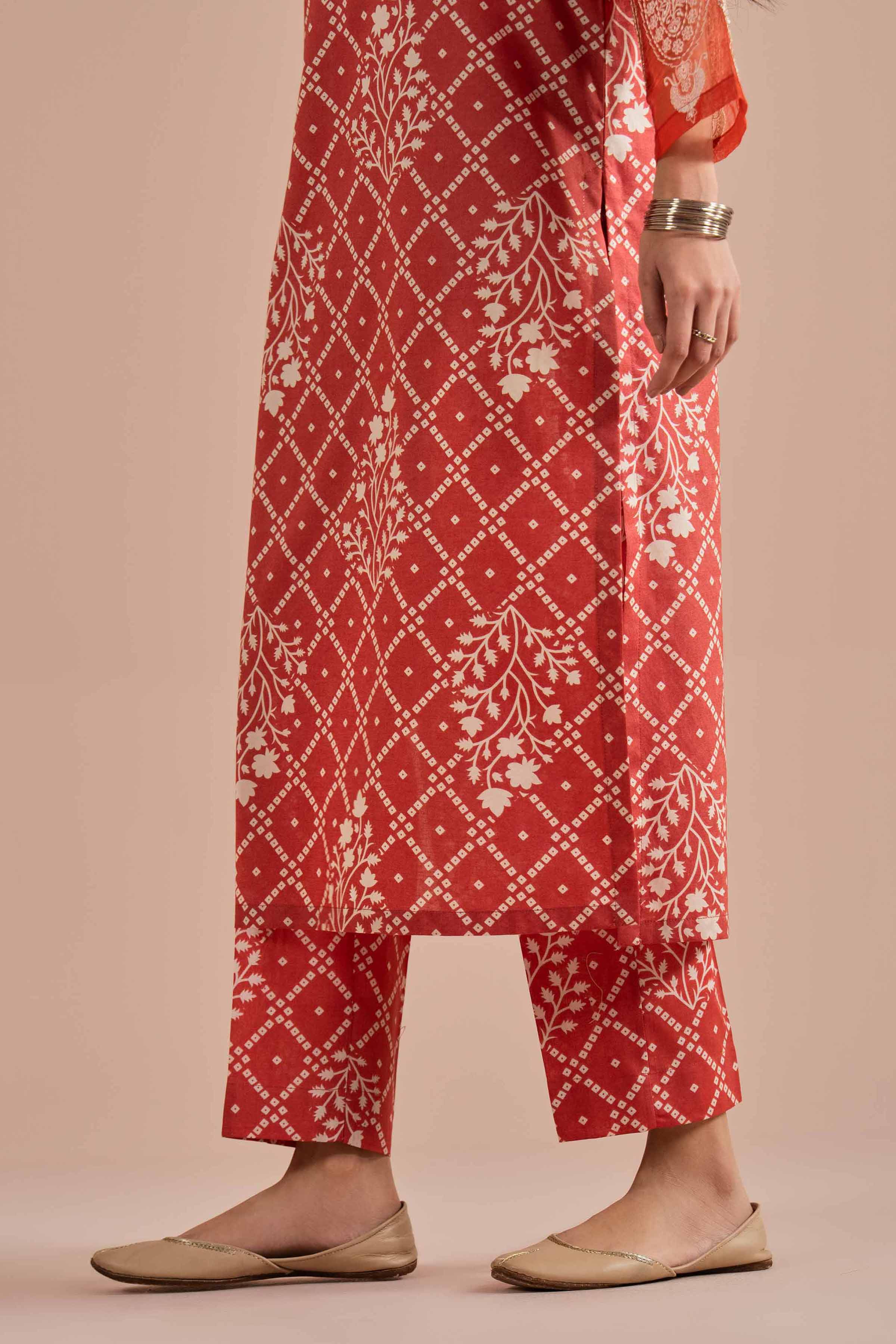 2 Piece - Printed Embroidered Suit - PE26-216 Orange Cambric 2PC Embroidered READY TO WEAR